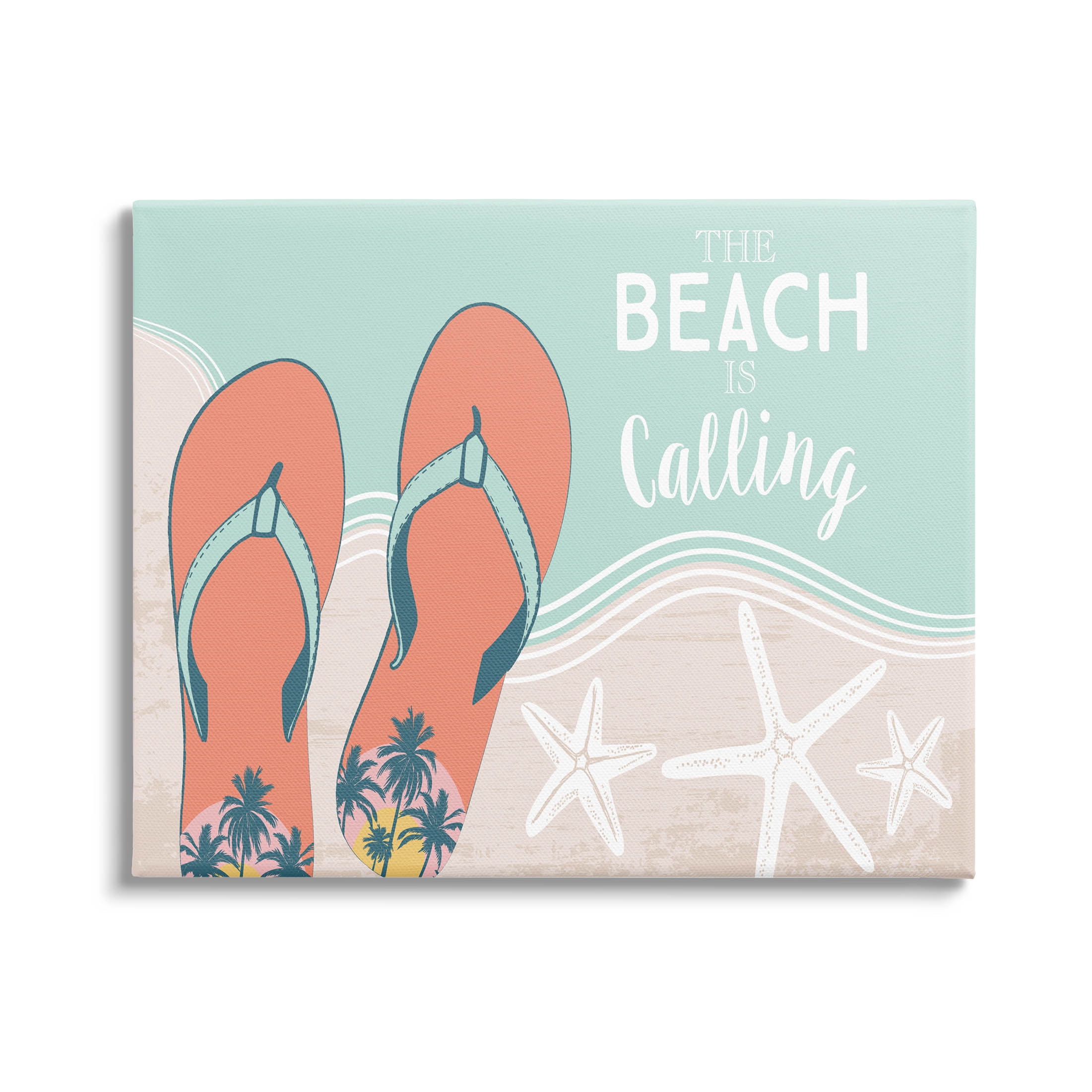 Stupell Industries Beach Is Calling Flip Flops Shore Graphic Art Gallery Wrapped Canvas Print Wall Art, Design by Arrolynn Weiderhold