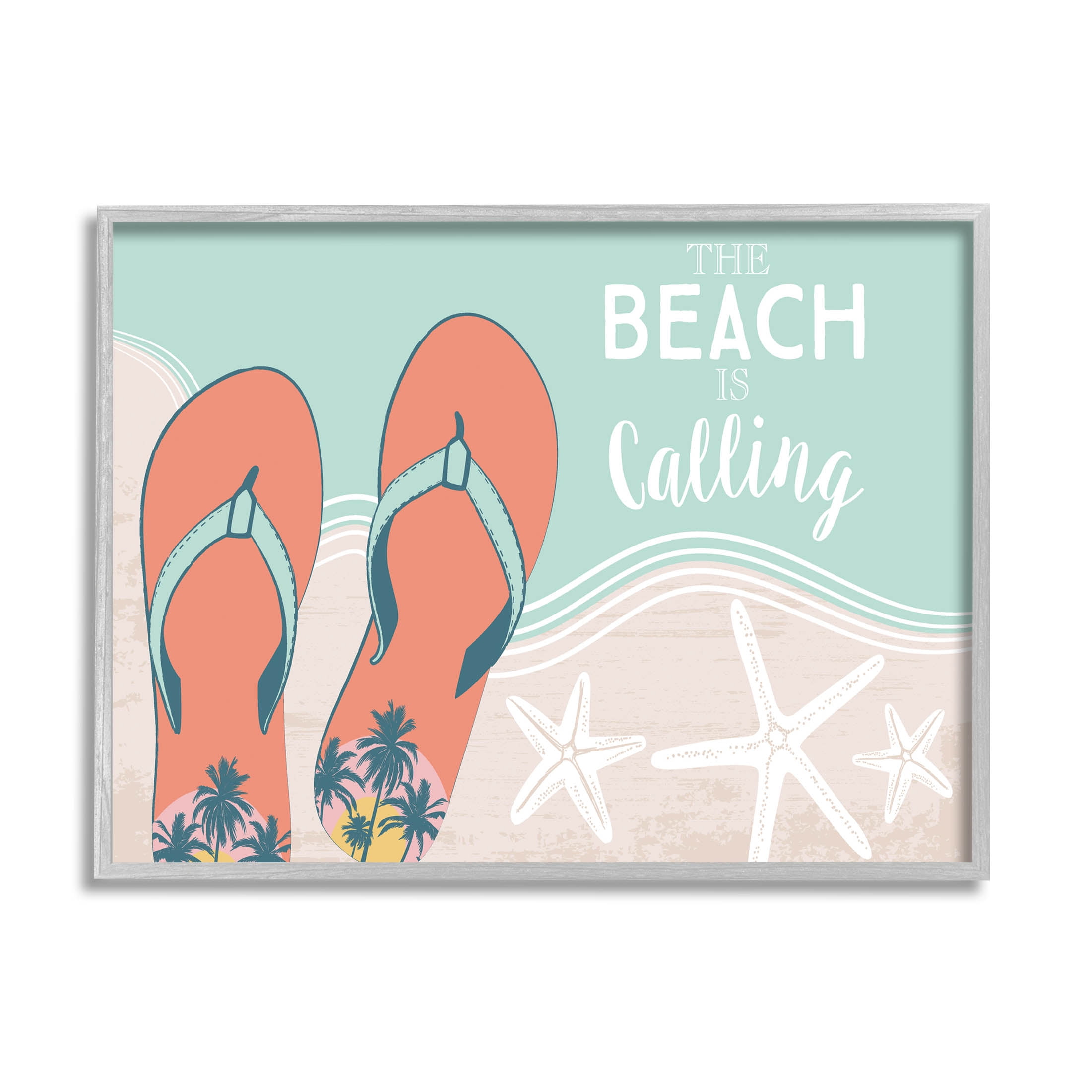 Stupell Industries Beach Is Calling Flip Flops Shore Graphic Art Gray Framed Art Print Wall Art, Design by Arrolynn Weiderhold