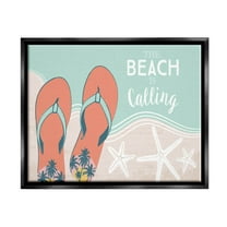 Stupell Industries Beach Is Calling Flip Flops Shore Graphic Art Jet Black Floating Framed Canvas Print Wall Art, Design by Arrolynn Weiderhold