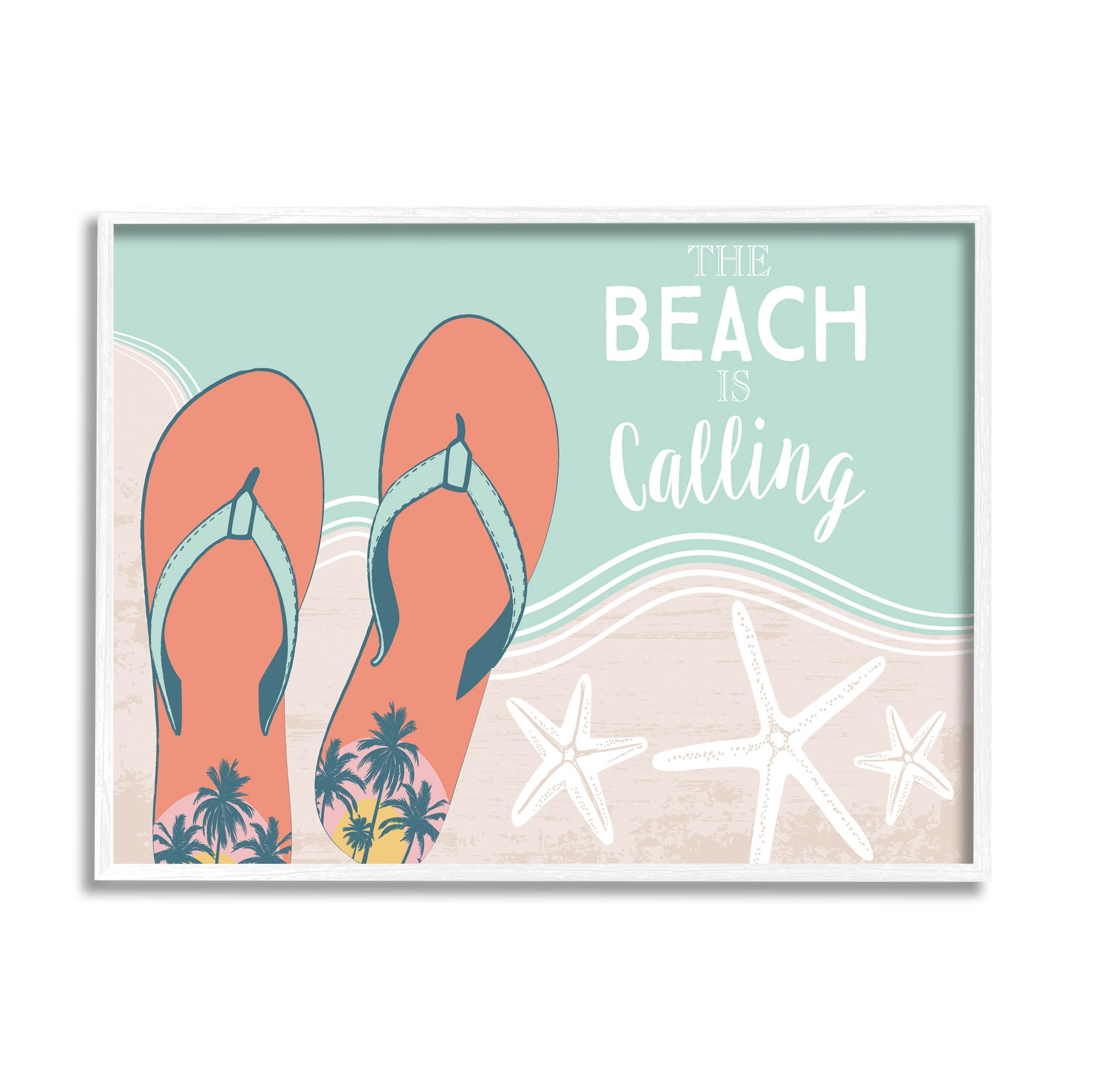 Stupell Industries Beach Is Calling Flip Flops Shore Graphic Art White Framed Art Print Wall Art, Design by Arrolynn Weiderhold