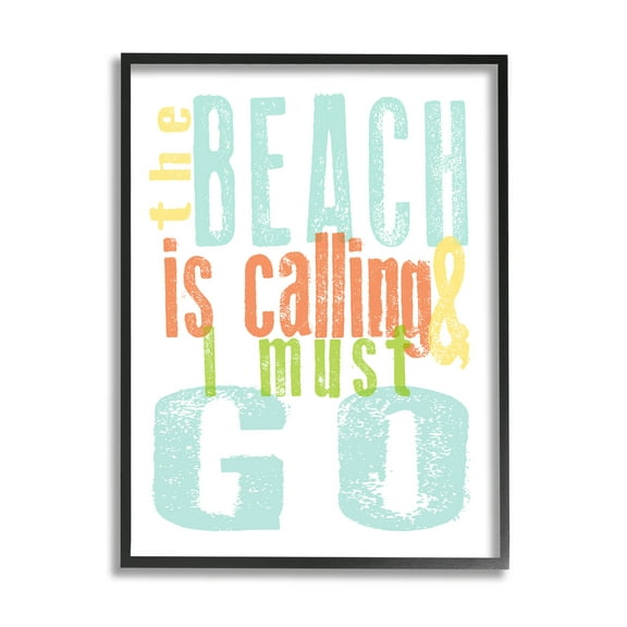 Stupell Industries Beach Is Calling I Must Go Phrase Graphic Art Black Framed Art Print Wall Art, Design by Alli Rogosich