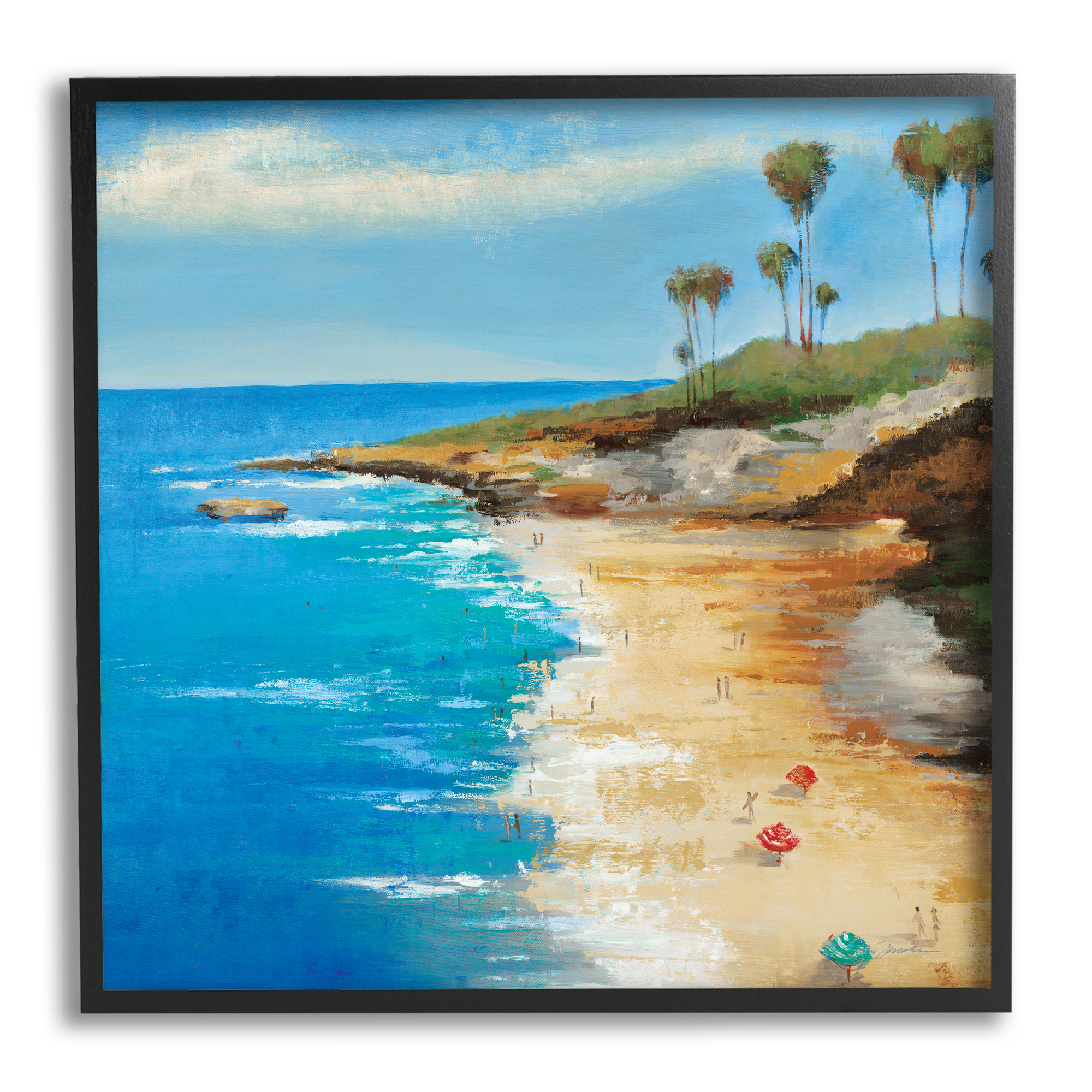 Stupell Industries Beach Landscape Cove Nature Painting Black Framed Art Print Wall Art, 17 x 17