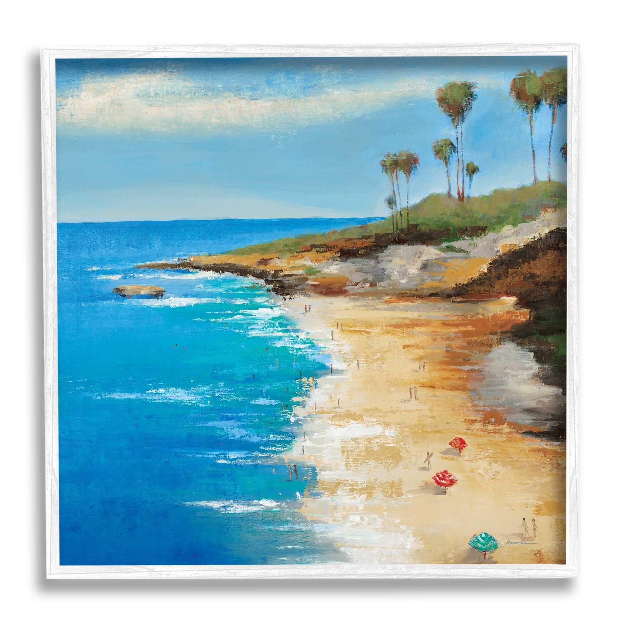 Stupell Industries Beach Landscape Cove Nature Painting White Framed Art Print Wall Art, 17 x 17