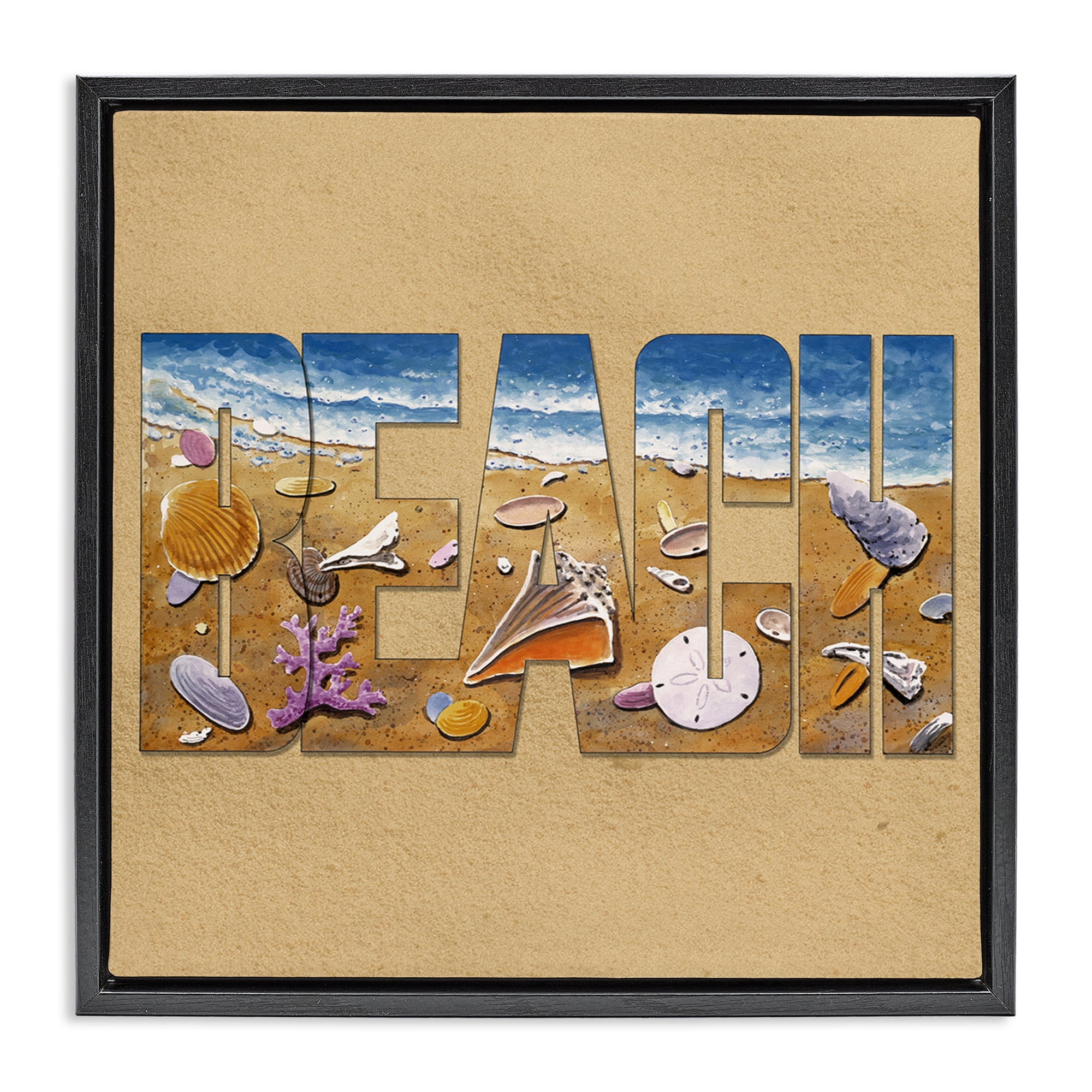 Stupell Industries Beach Letters Outline Nautical & Beach Painting Black Floater Framed Canvas Art Print Wall Art, 25 x 25