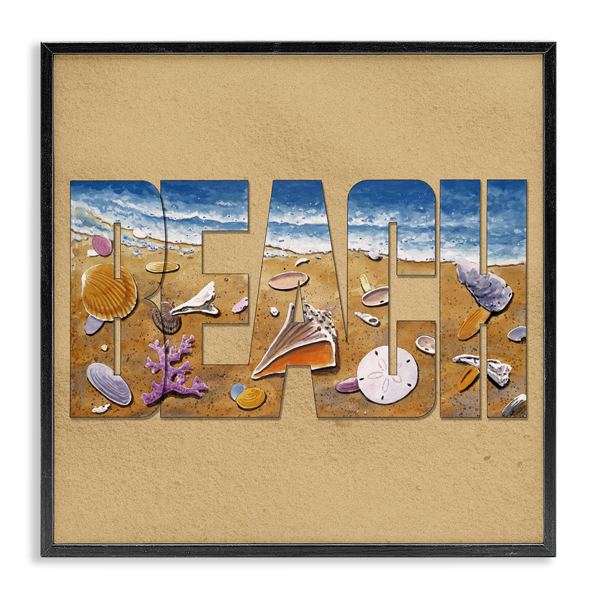 Stupell Industries Beach Letters Outline Nautical & Beach Painting Black Framed Art Print Wall Art, 24 x 24