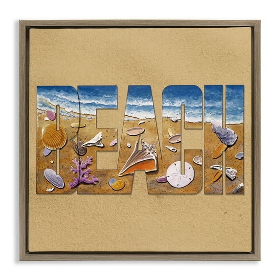 Stupell Industries Beach Letters Outline Nautical & Beach Painting Brown Floater Framed Canvas Art Print Wall Art, 18 x 18