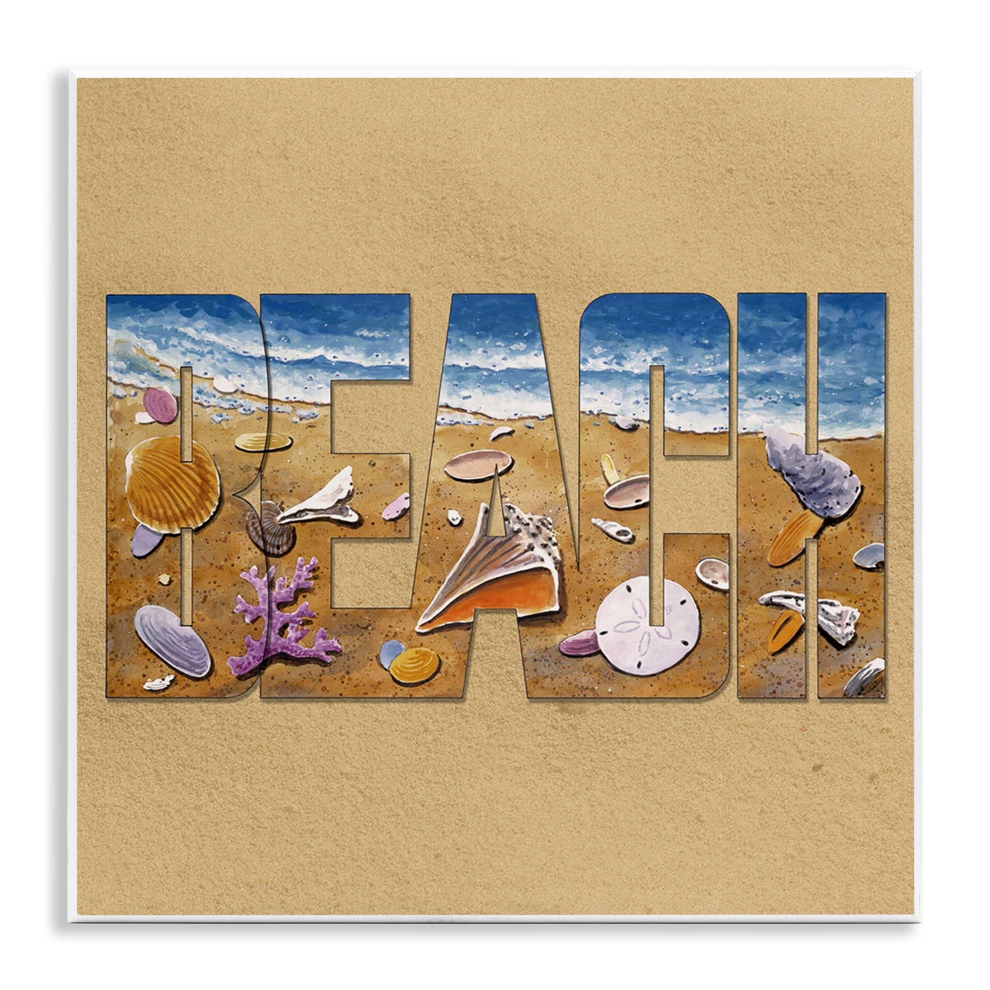 Stupell Industries Beach Letters Outline Nautical & Beach Painting Unframed Art Print Wall Art, 12 x 12