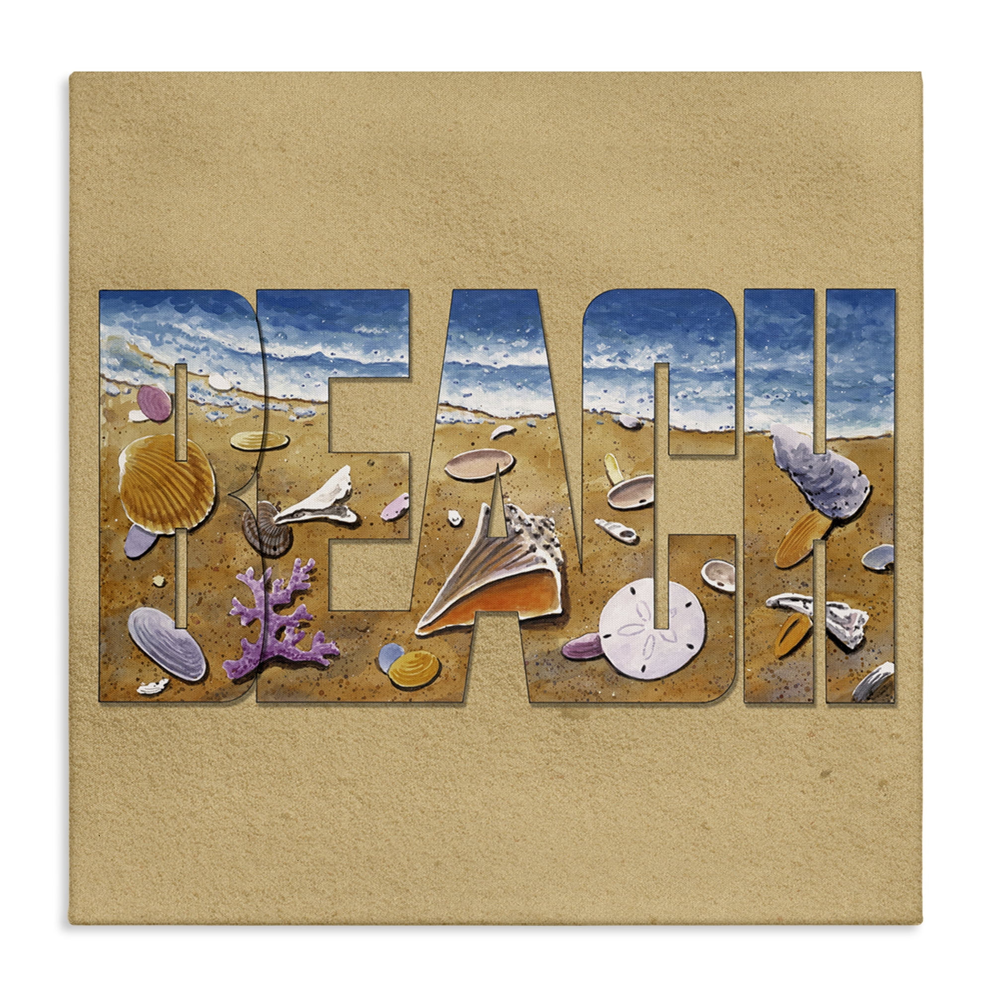 Stupell Industries Beach Letters Outline Nautical & Beach Painting Wrapped Canvas Art Print Wall Art, 24 x 24