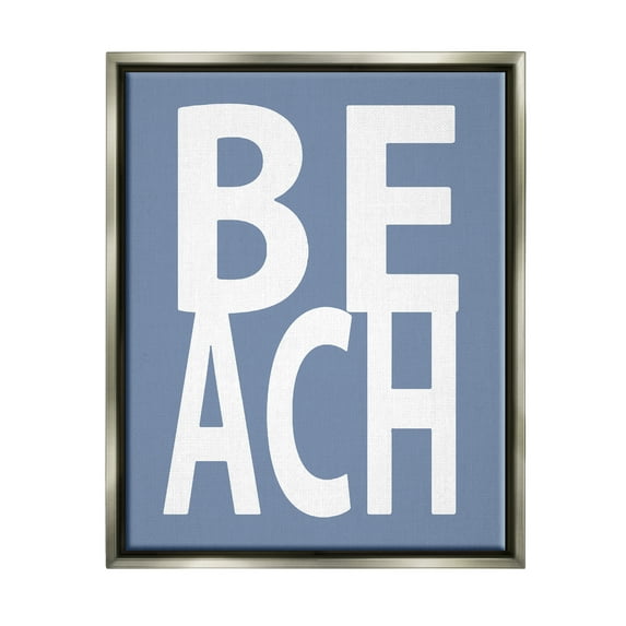 Stupell Industries Beach Letters Phrase Nature Painting Gray Floater Framed Canvas Art Print Wall Art, 17 x 21