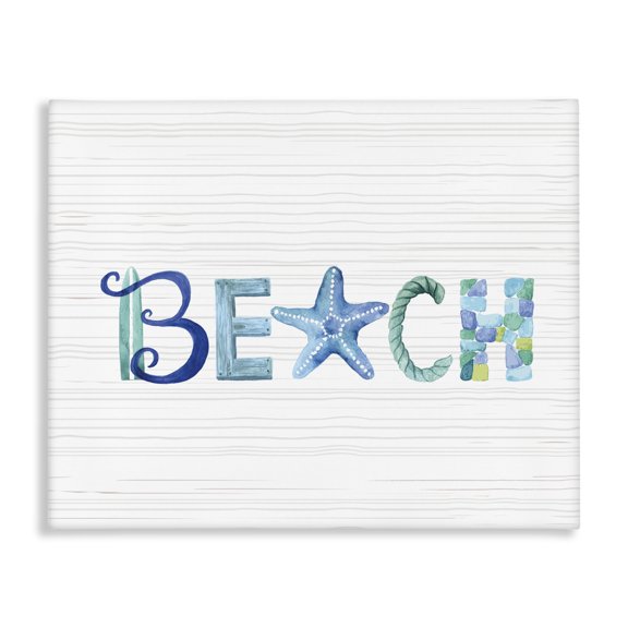 Stupell Industries Rustic Lodge Beach Letters Typography Sea Life Pebbles Rope Canvas Art, 20 x 16, by Sharon Lee
