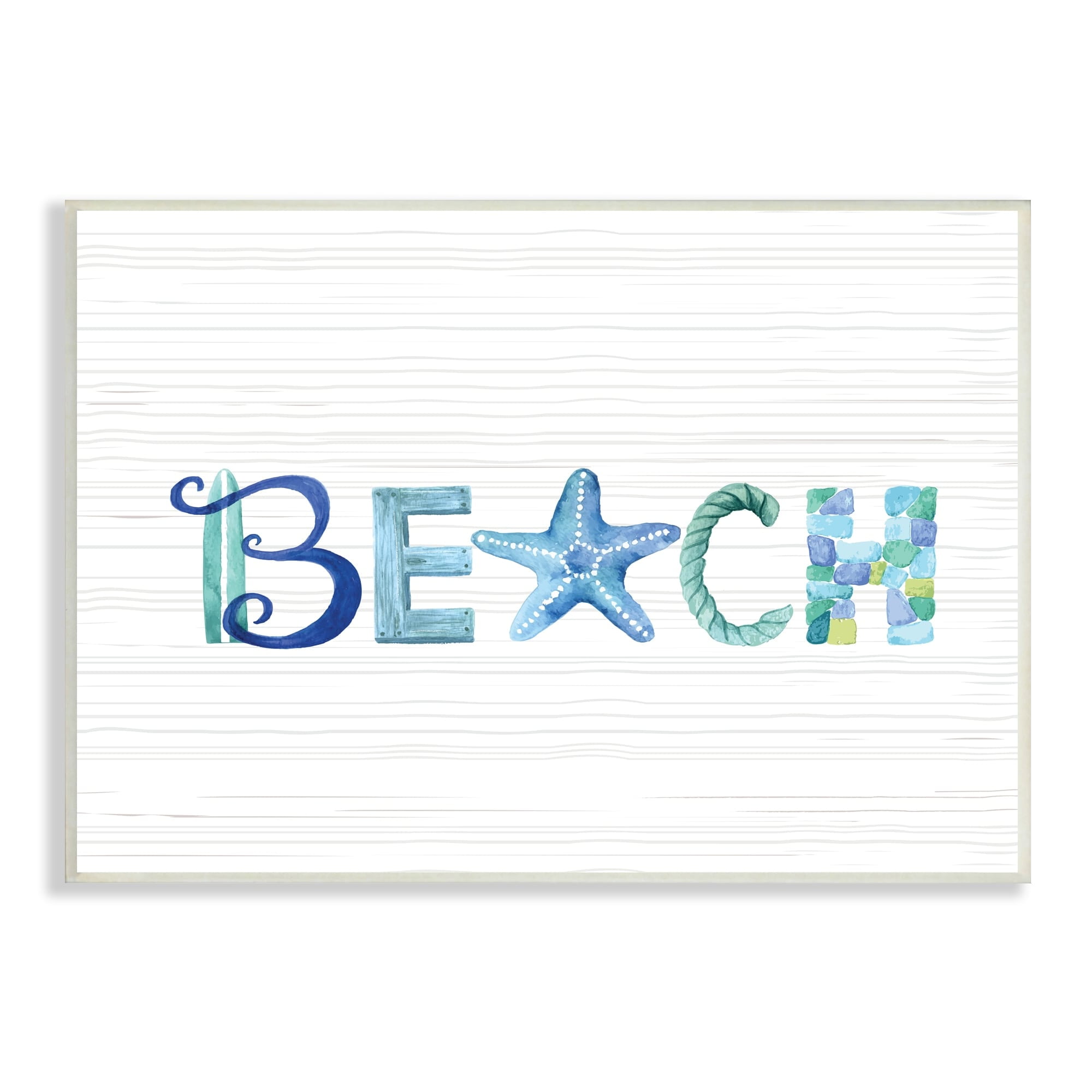 Stupell Industries Beach Letters Typography Sea Life Pebbles Rope Graphic Art Unframed Art Print Wall Art, Design by Sharon Lee