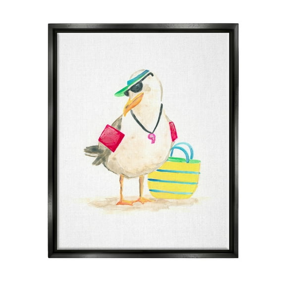 Stupell Industries Beach Lifeguard Seagull Animals & Insects Painting Black Floater Framed Canvas Art Print Wall Art, 25 x 31