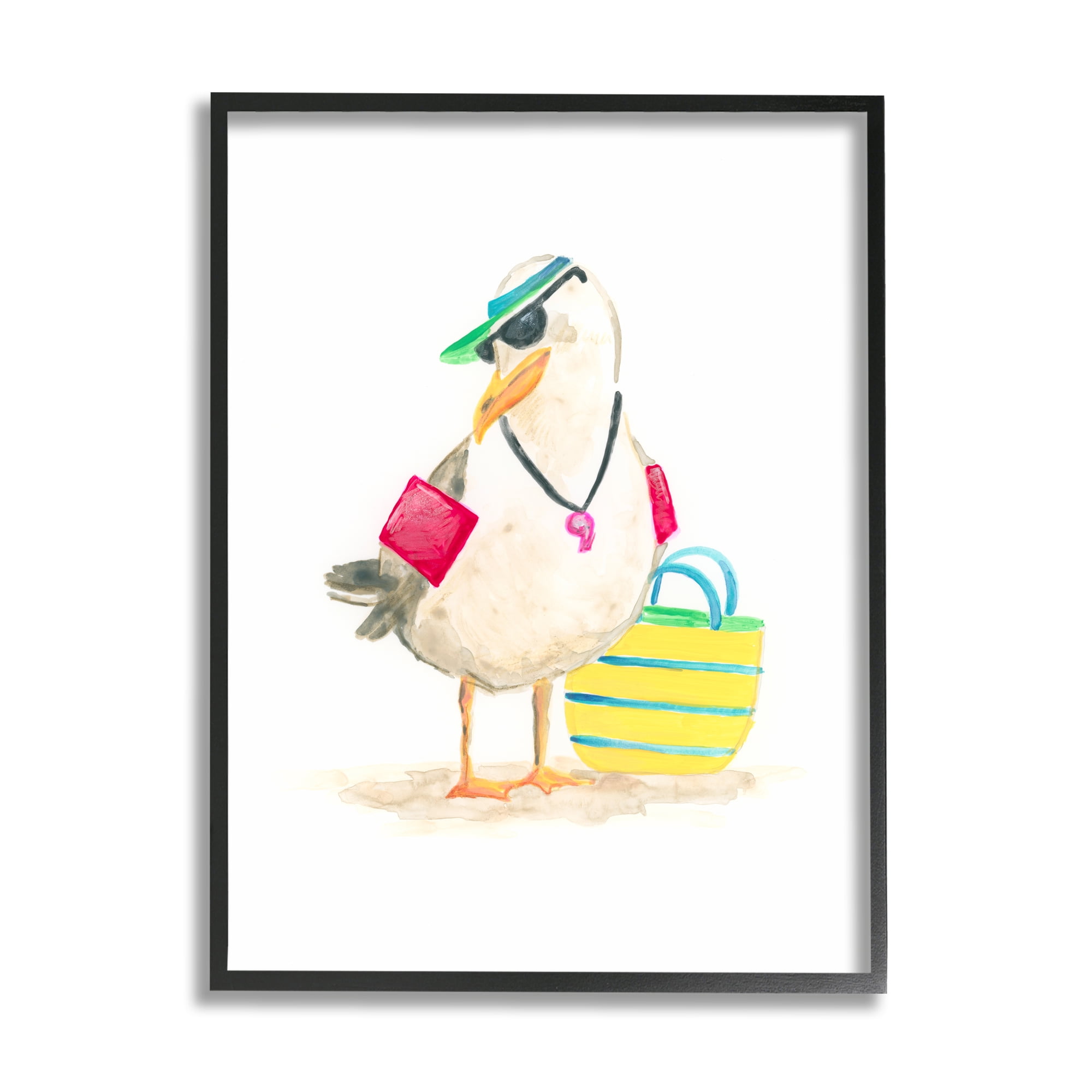 Stupell Industries Beach Lifeguard Seagull Animals & Insects Painting Black Framed Art Print Wall Art, 16 x 20