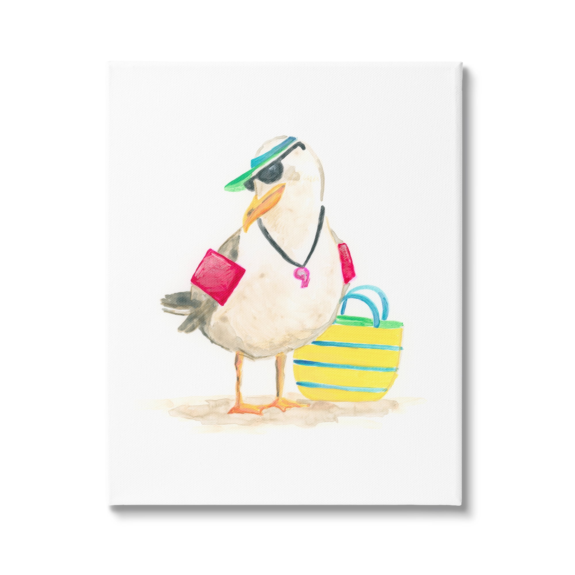 Stupell Industries Beach Lifeguard Seagull Animals & Insects Painting Gallery Wrapped Canvas Art Print Wall Art, 16 x 20