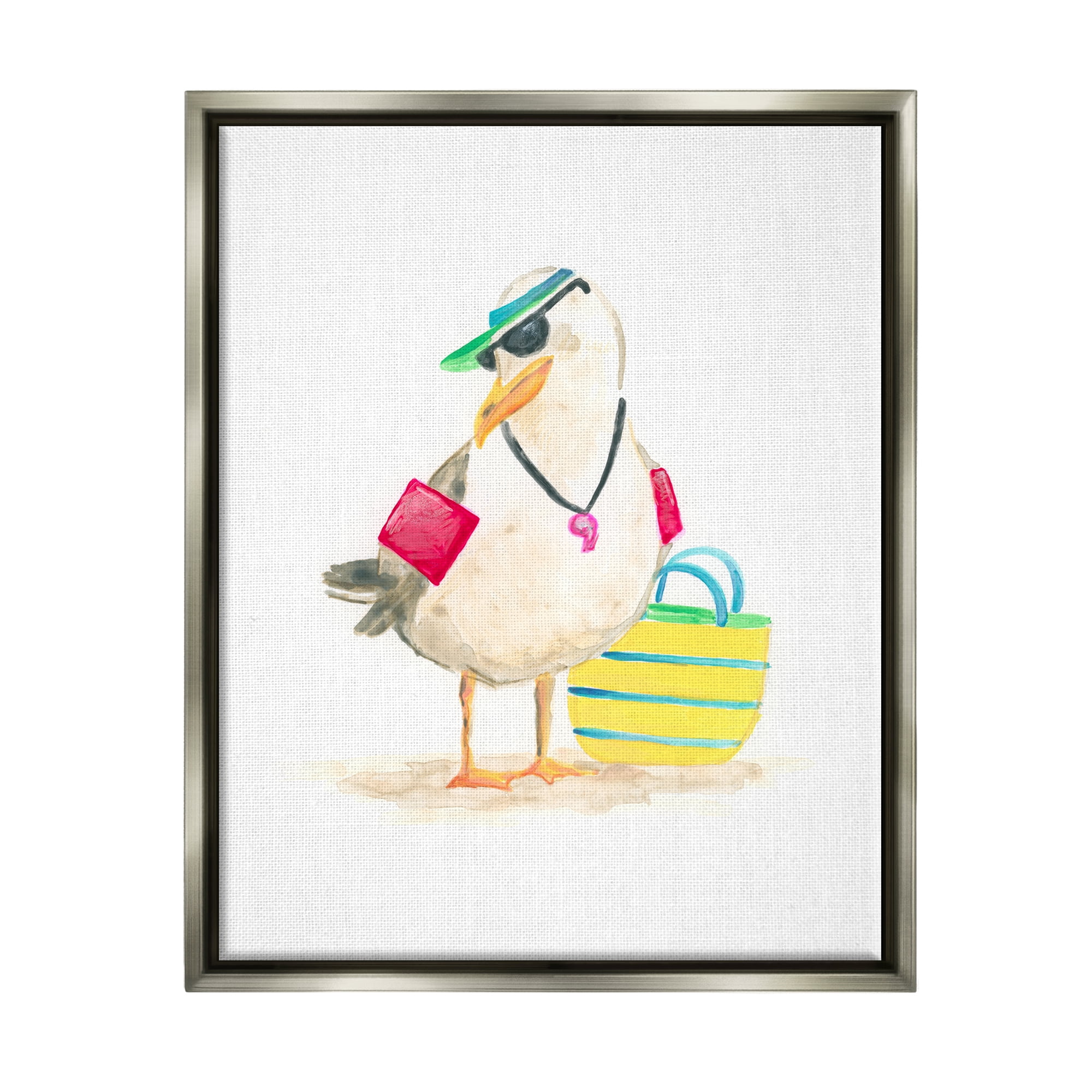 Stupell Industries Beach Lifeguard Seagull Animals & Insects Painting Gray Floater Framed Canvas Art Print Wall Art, 25 x 31