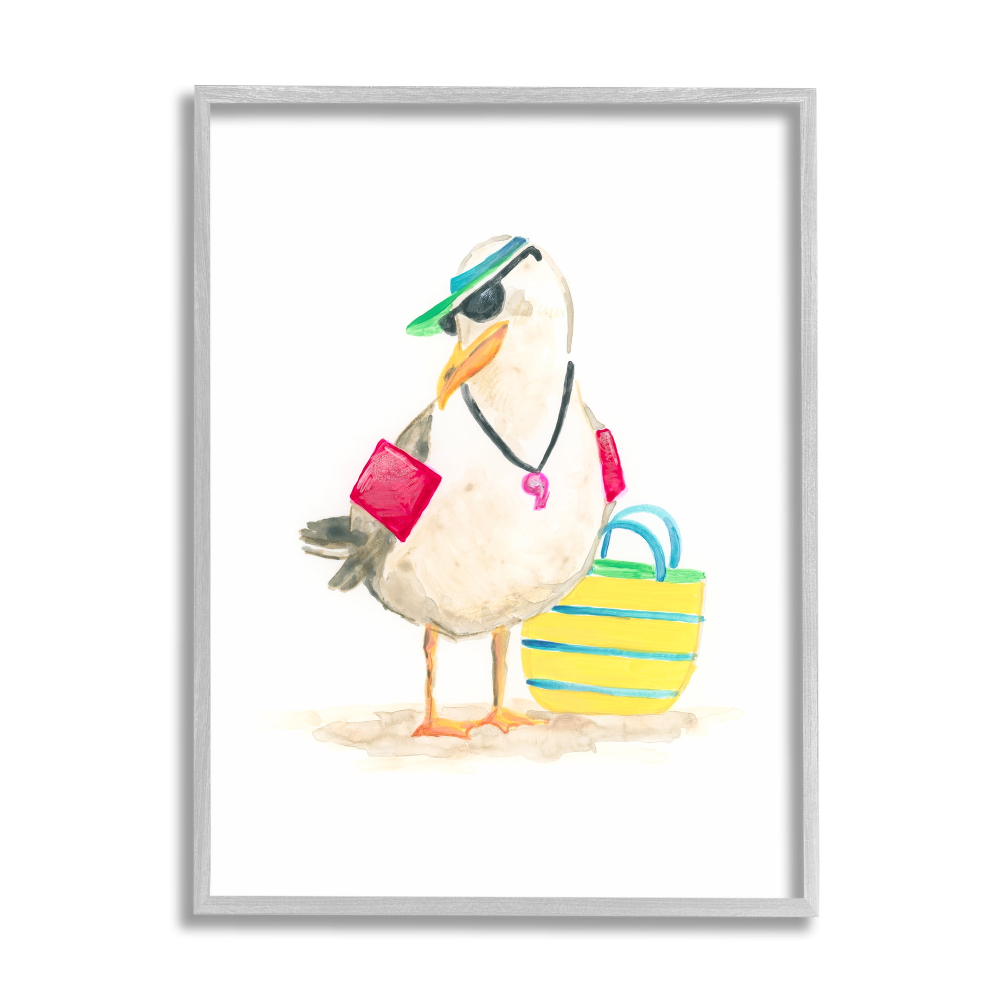 Stupell Industries Beach Lifeguard Seagull Animals & Insects Painting Gray Framed Art Print Wall Art, 16 x 20