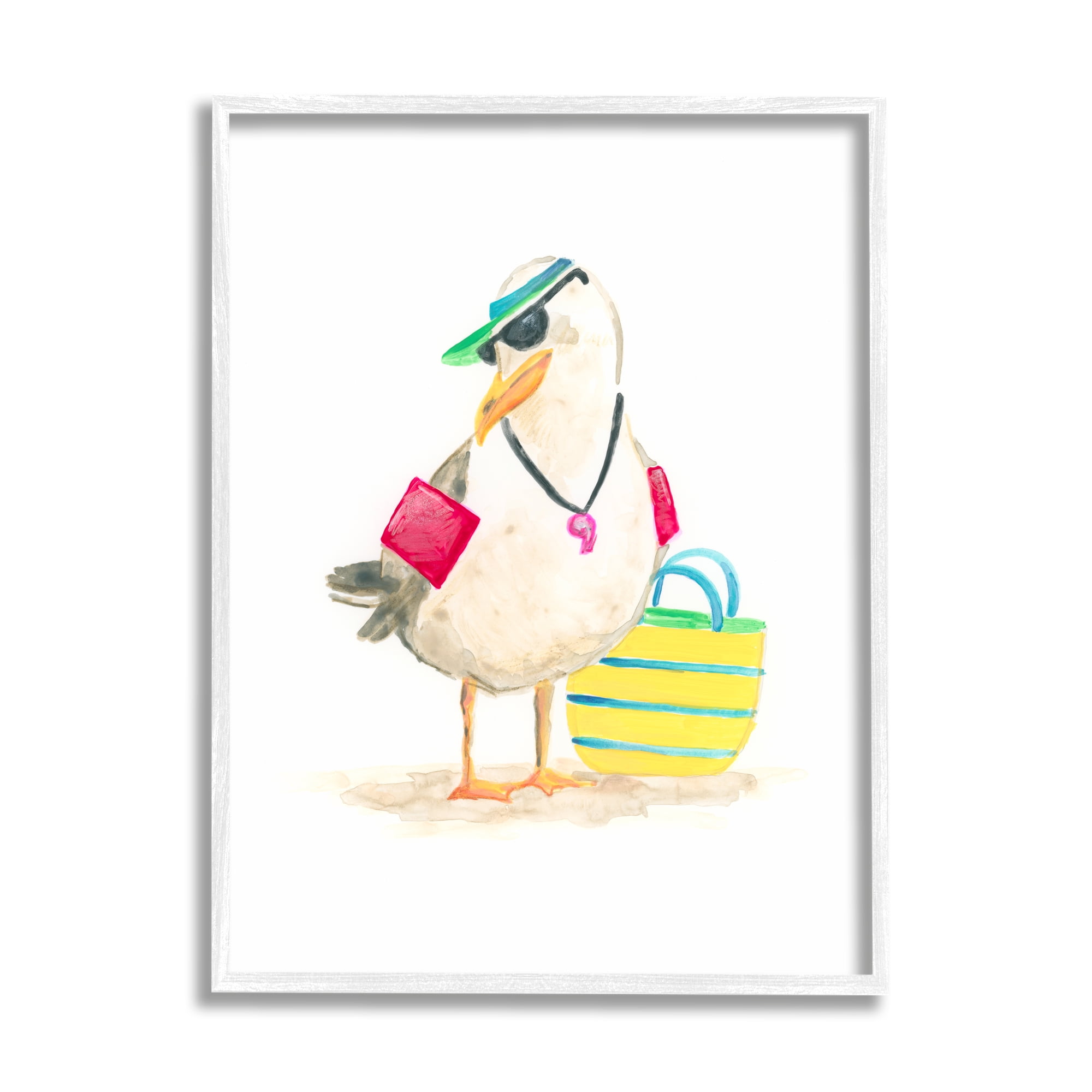 Stupell Industries Beach Lifeguard Seagull Animals & Insects Painting White Framed Art Print Wall Art, 16 x 20