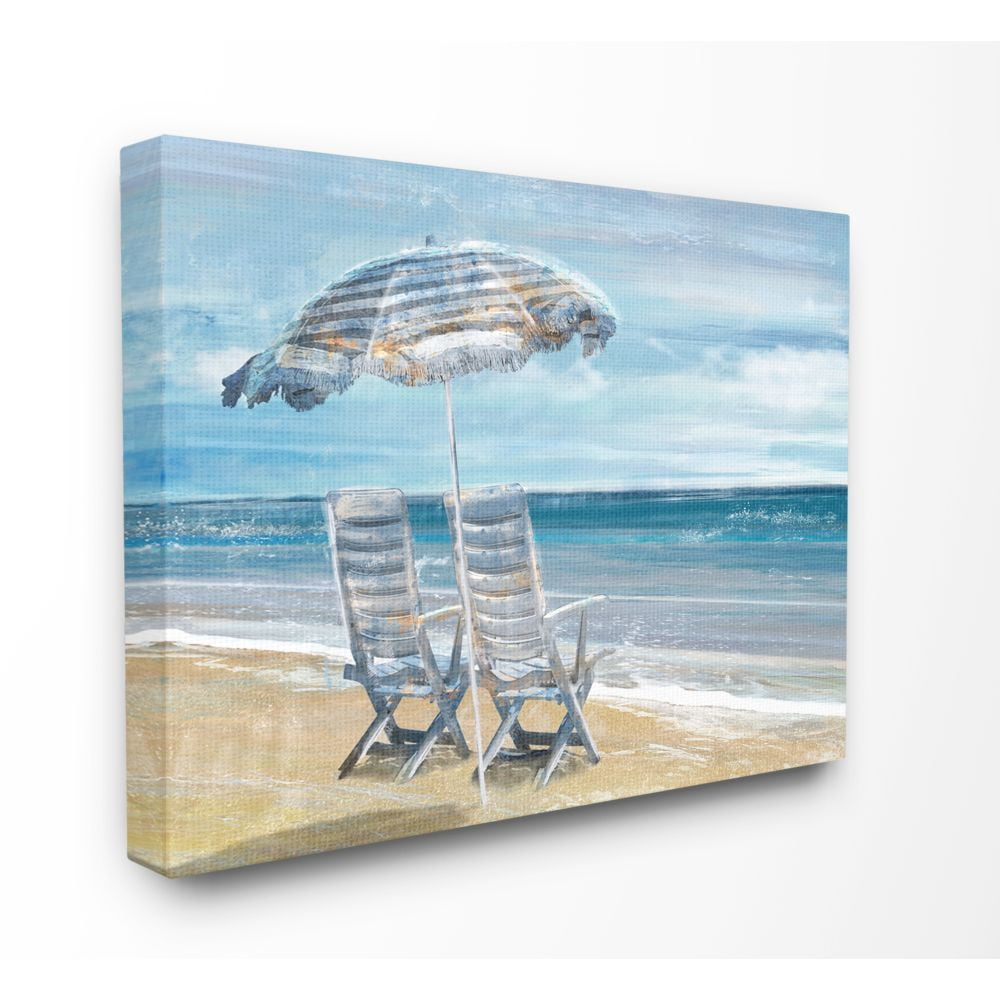 Stupell Industries Beach Lounge Sea Landscape Painting Canvas Wall Art by Main Line Studio, 30" x 40", Canvas
