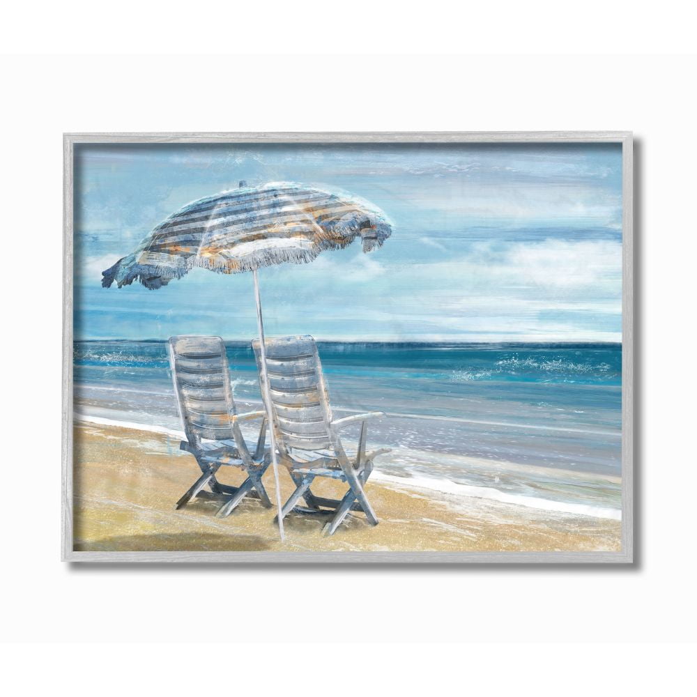 Stupell Industries Beach Lounge Sea Landscape Painting Framed Wall Art by Main Line Studio, 16" x 20", Gray Framed