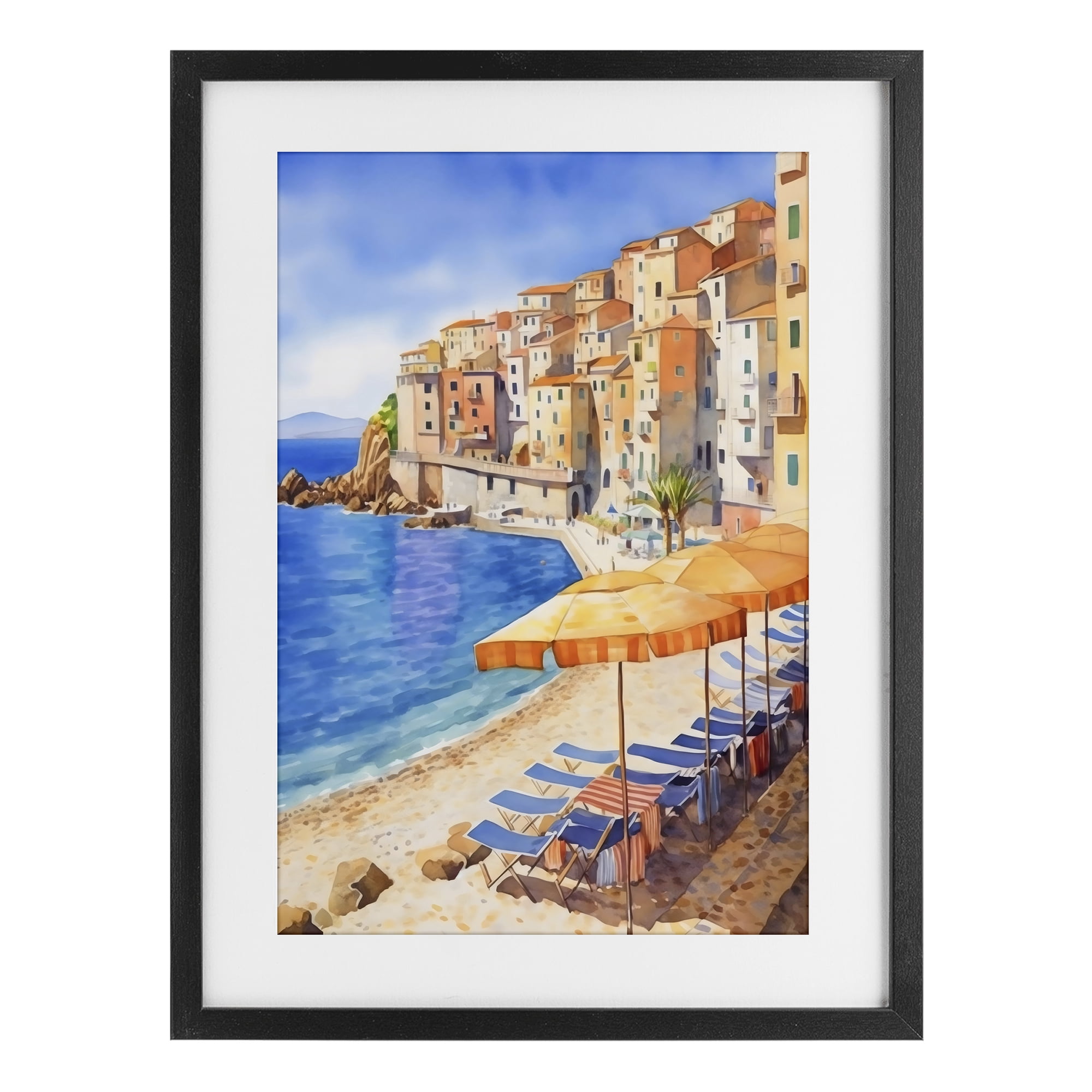 Stupell Industries Beach Lounging on Mediterranean Shore Black Framed Print Under Glass, design by Creative Studio