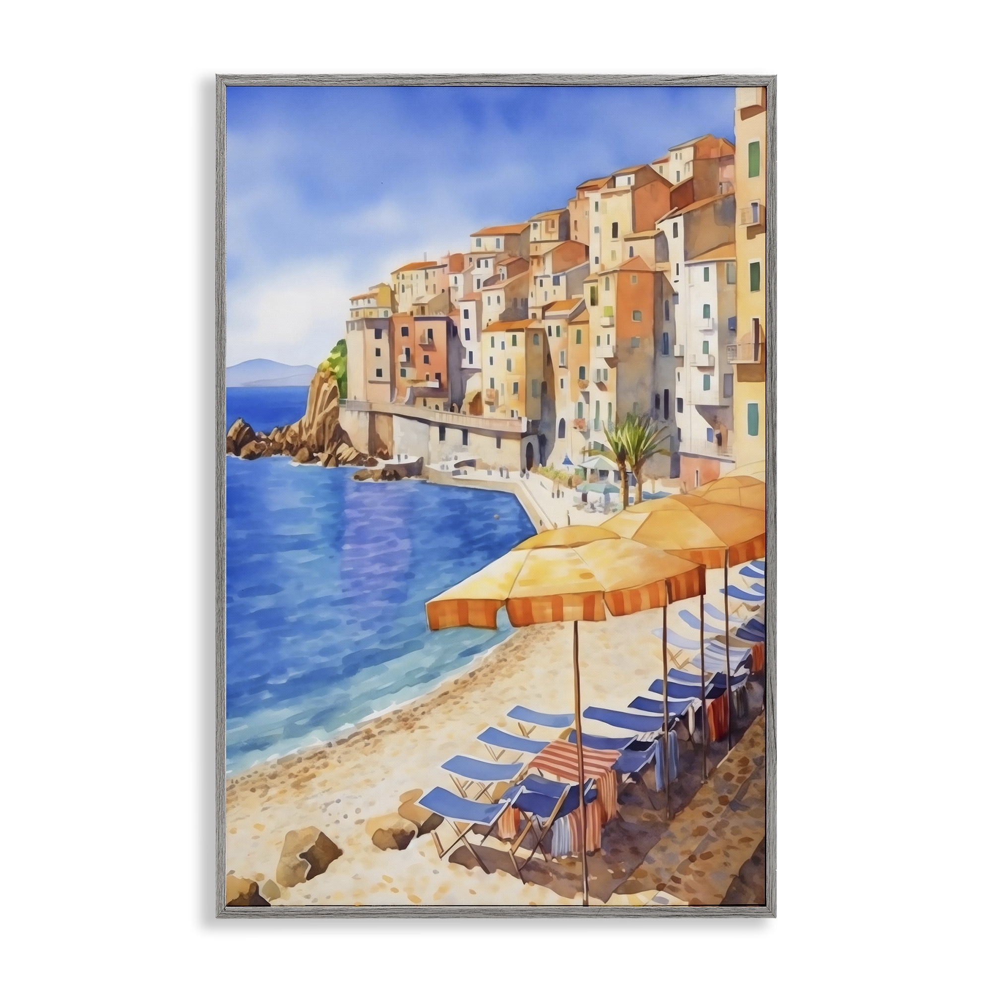 Stupell Industries Beach Lounging on Mediterranean Shore Gray Framed Giclee Art, design by Creative Studio