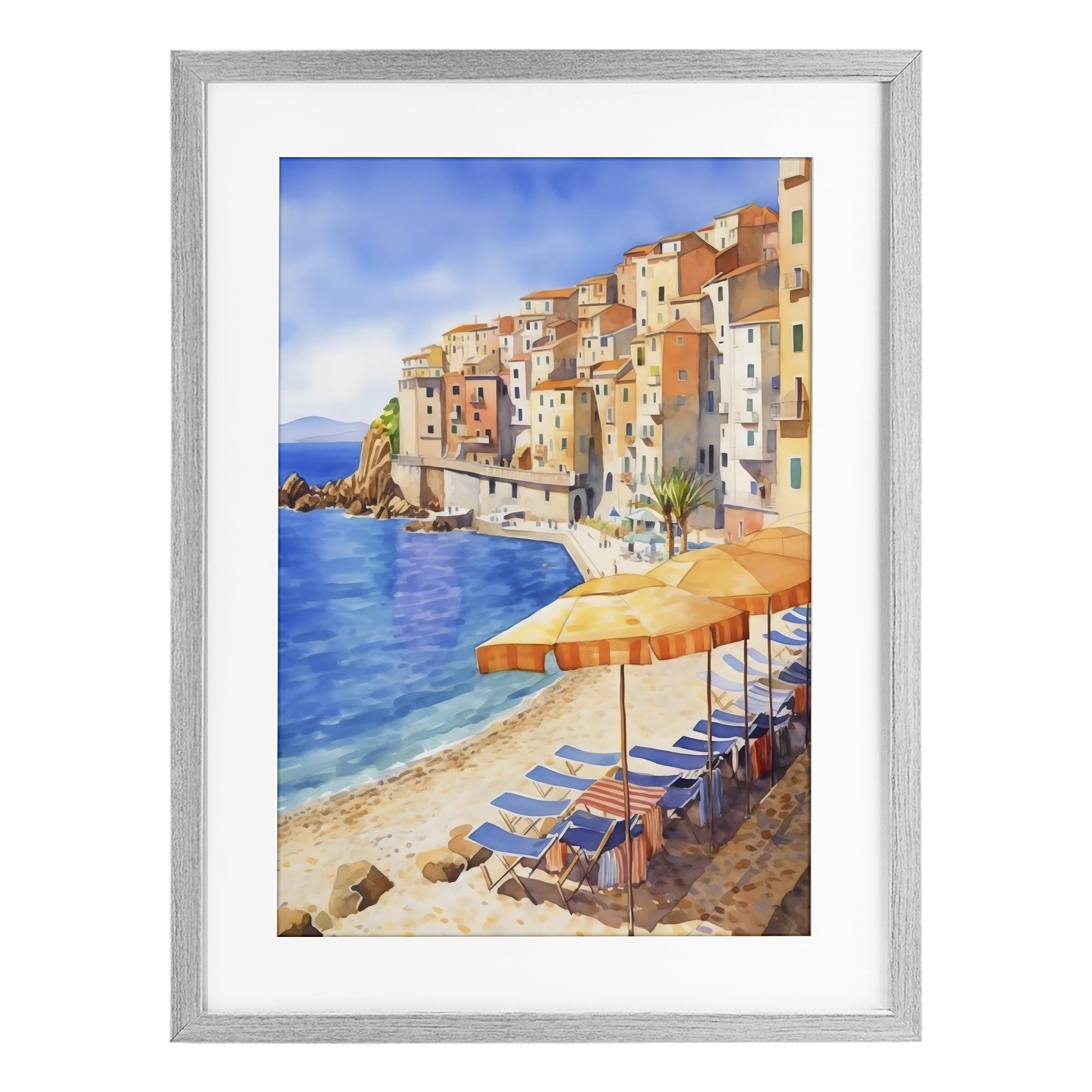 Stupell Industries Beach Lounging on Mediterranean Shore Gray Framed Print Under Glass, design by Creative Studio