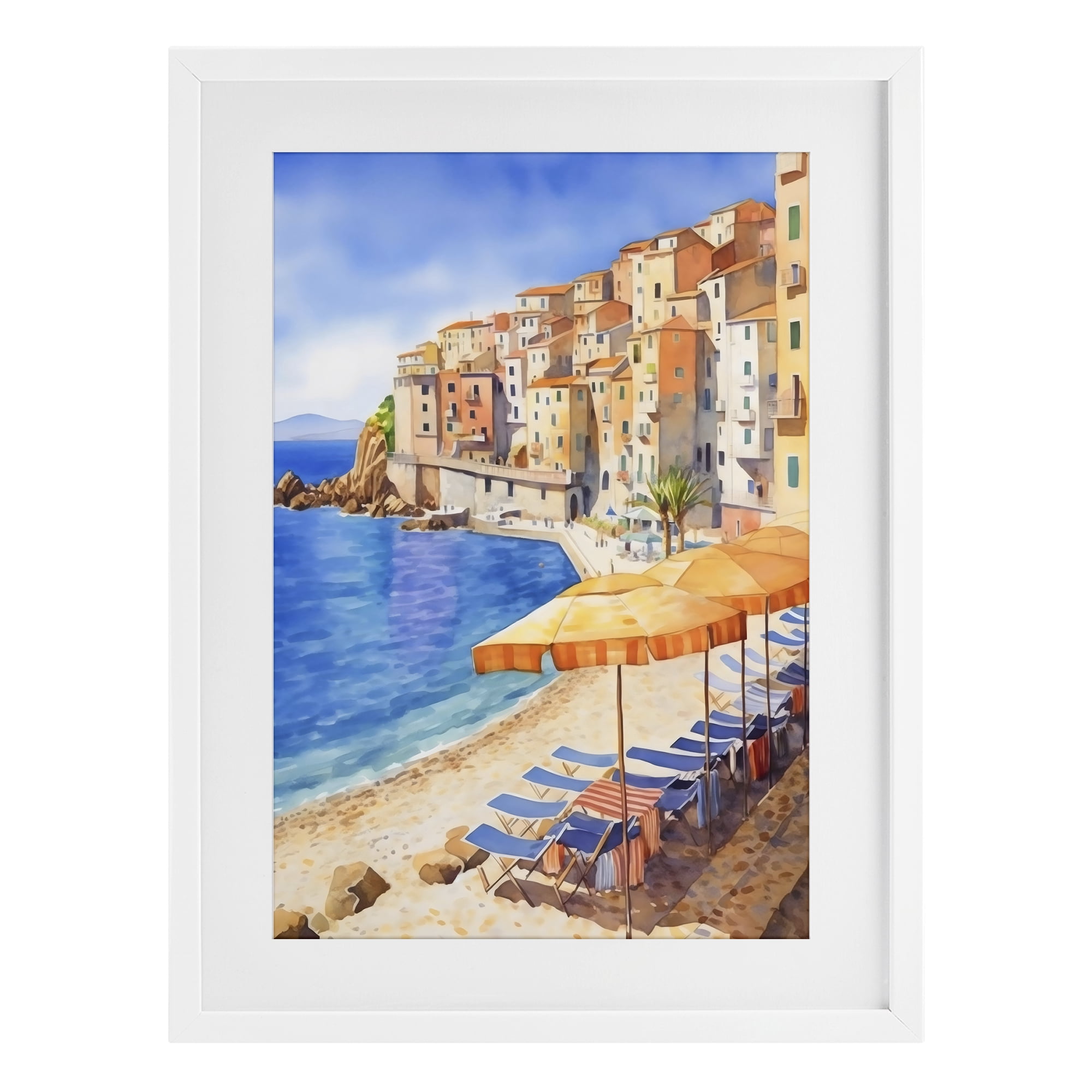 Stupell Industries Beach Lounging on Mediterranean Shore White Framed Print Under Glass, design by Creative Studio
