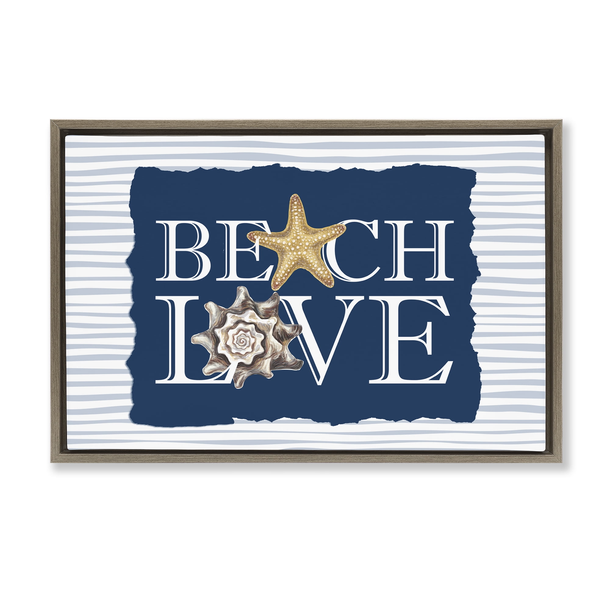 Stupell Industries Beach Love Seashells Brown Framed Floater Canvas Wall Art, design by Kim Allen