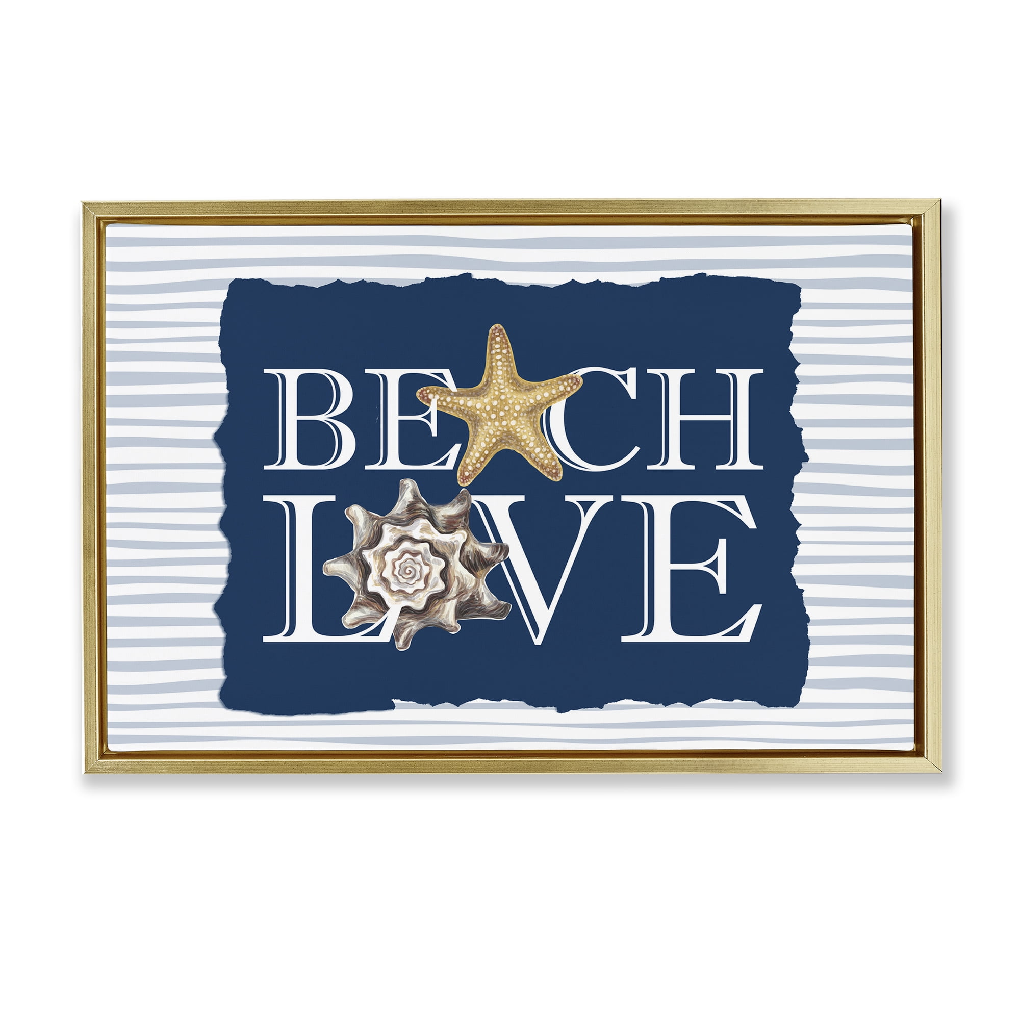 Stupell Industries Beach Love Seashells Gold Framed Floater Canvas Wall Art, design by Kim Allen