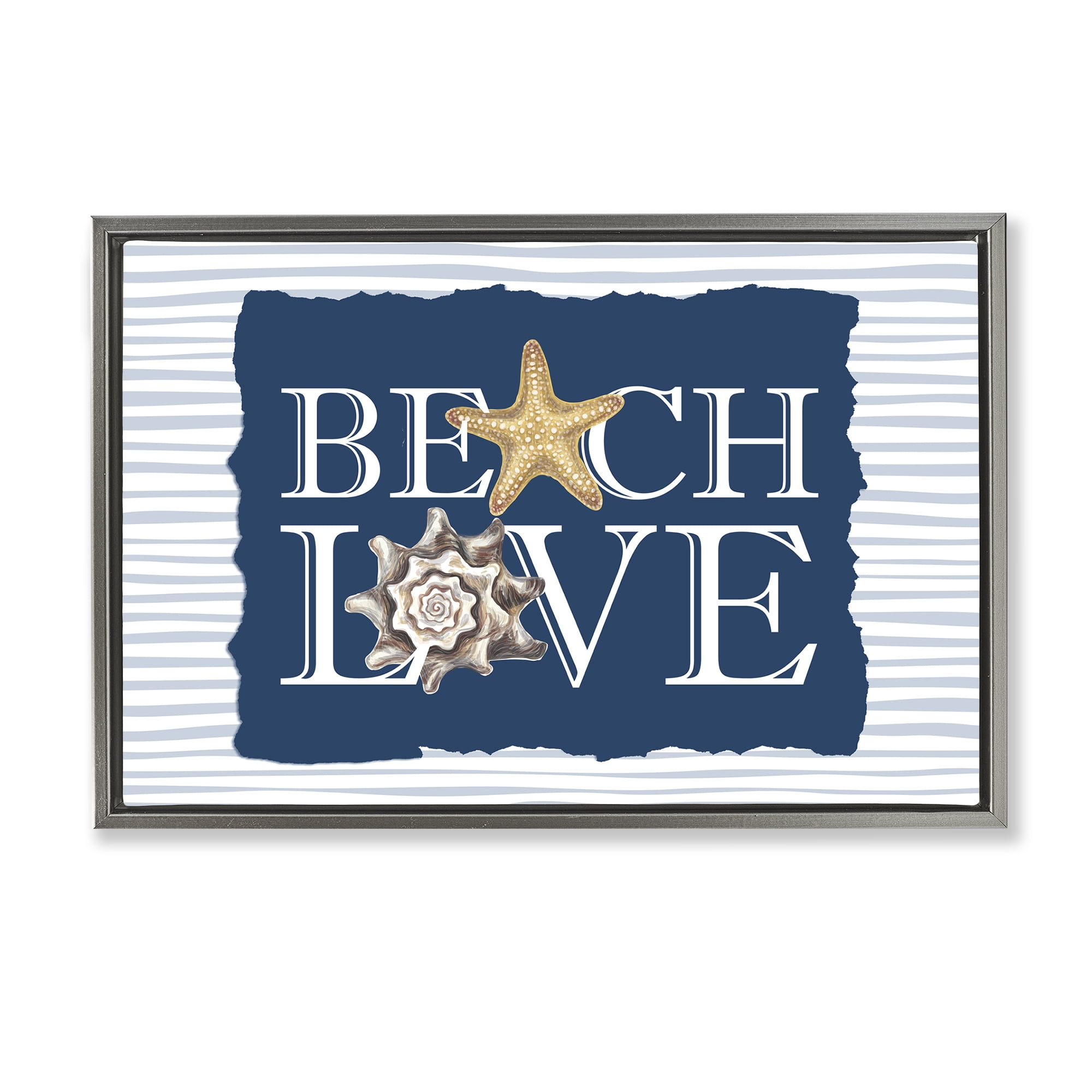 Stupell Industries Beach Love Seashells Gray Framed Floater Canvas Wall Art, design by Kim Allen