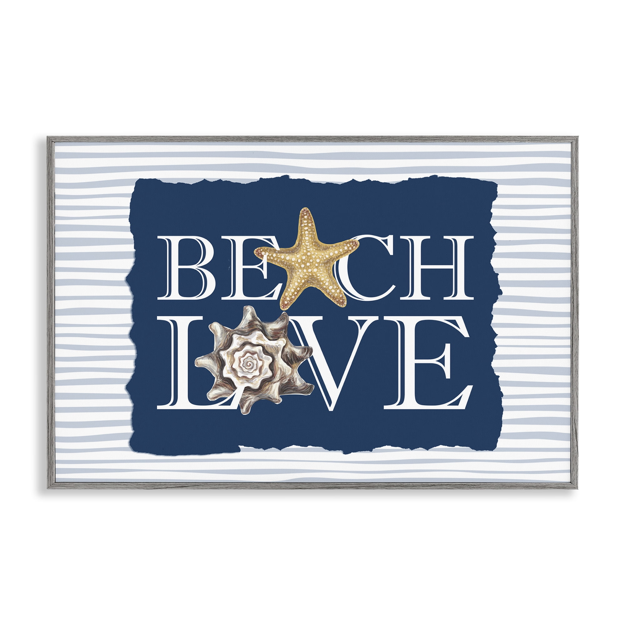 Stupell Industries Beach Love Seashells Gray Framed Giclee Art, design by Kim Allen