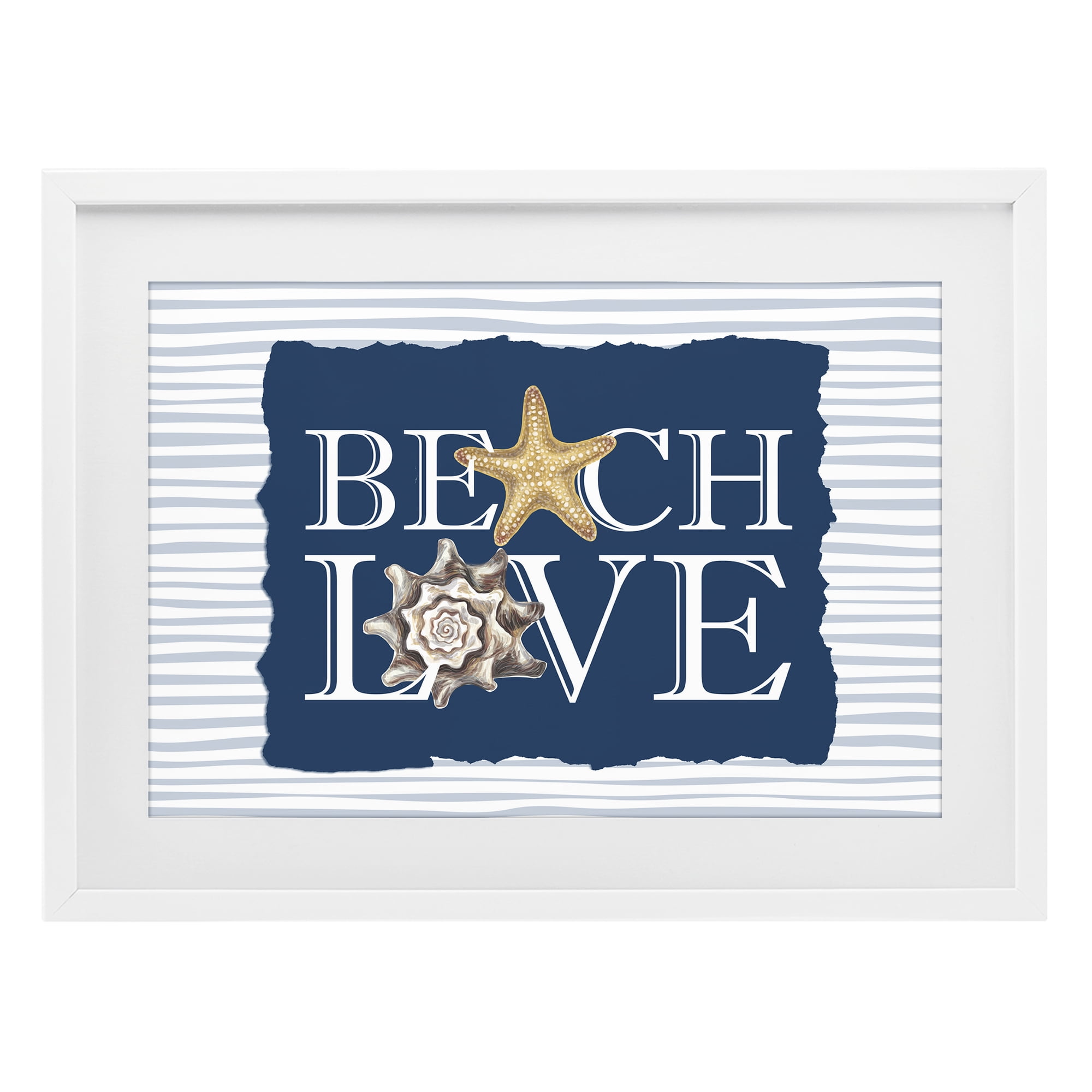 Stupell Industries Beach Love Seashells White Framed Print Under Glass, design by Kim Allen