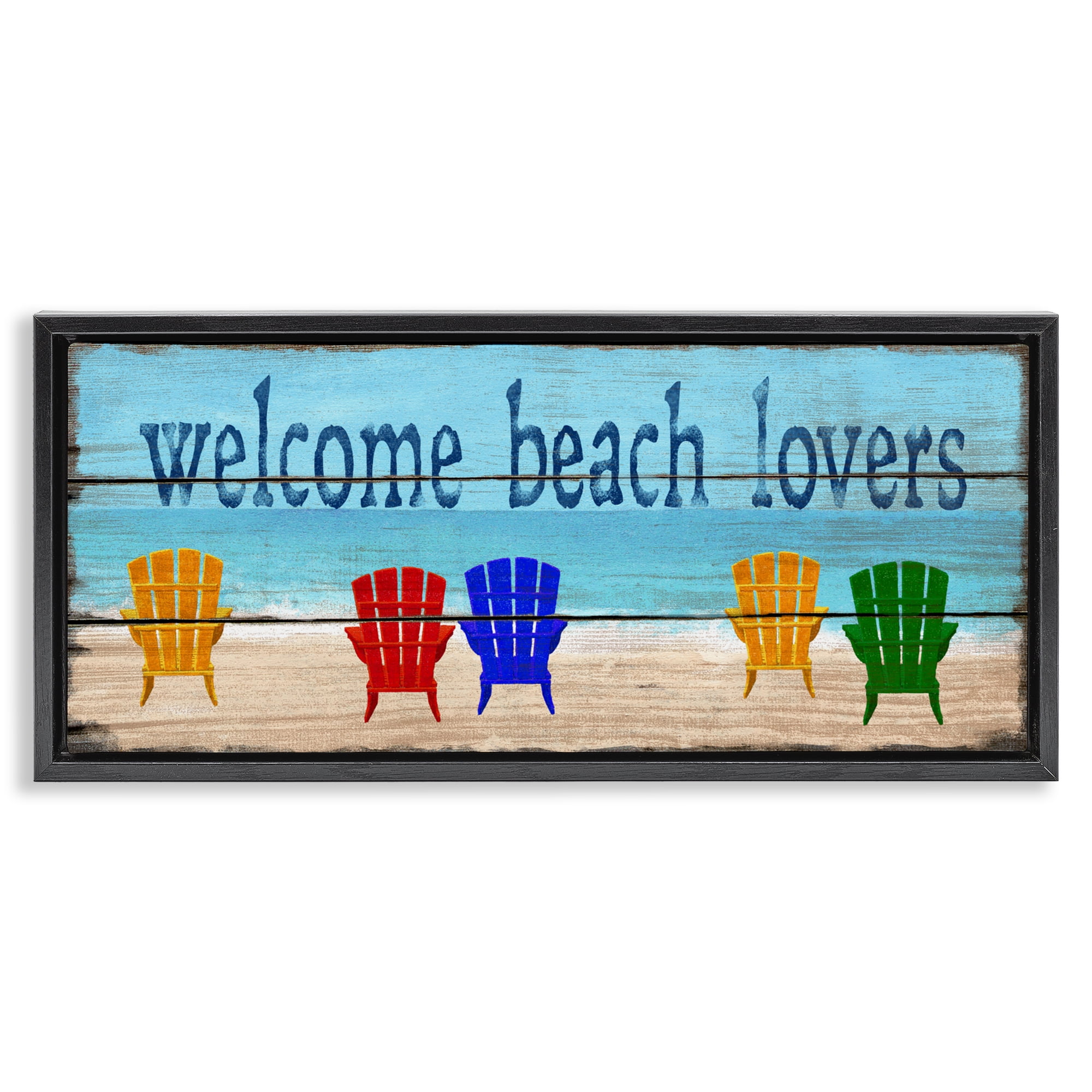 Stupell Industries Beach Lovers Chairs Black Framed Floater Canvas Wall Art, design by Gail Fraser