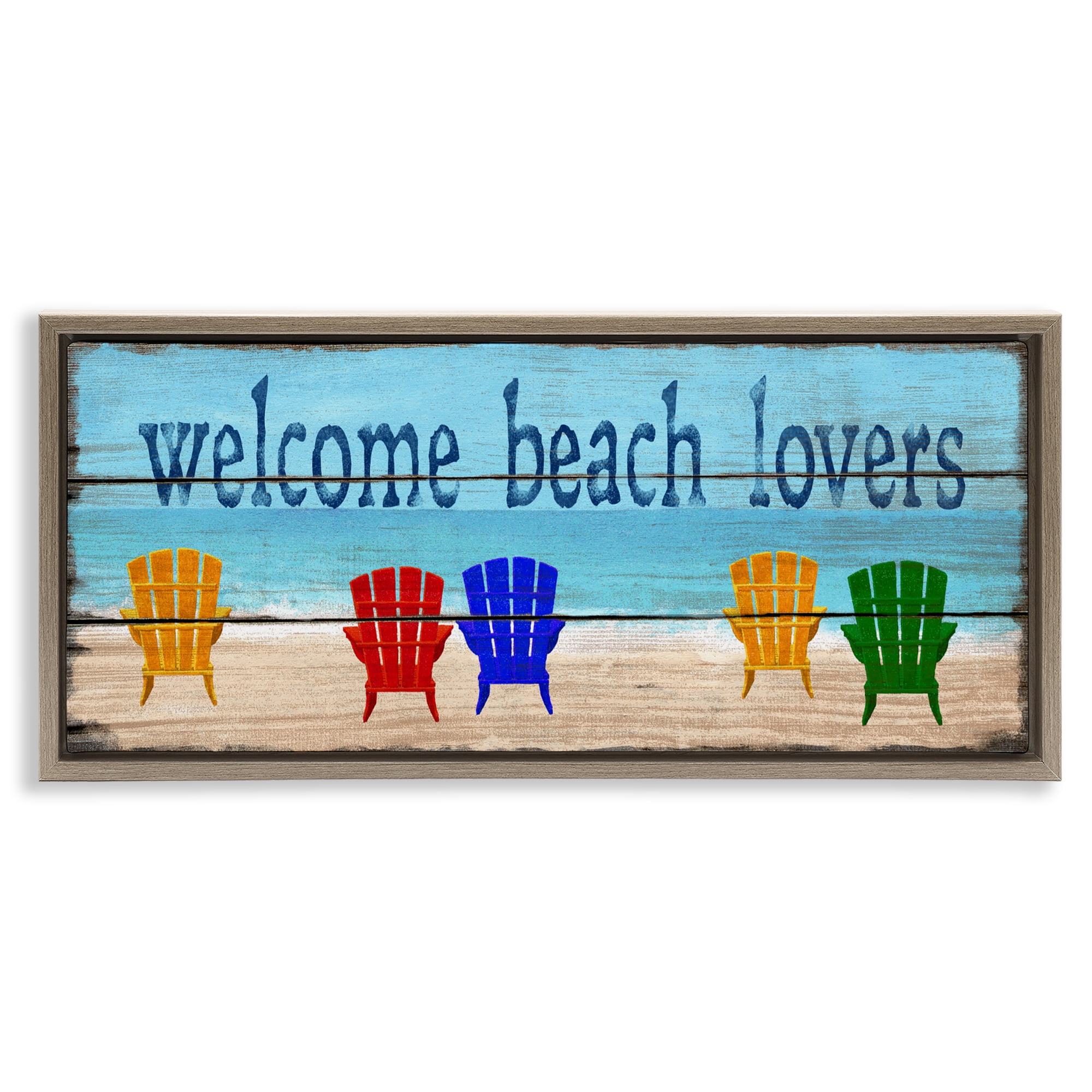 Stupell Industries Beach Lovers Chairs Brown Framed Floater Canvas Wall Art, design by Gail Fraser