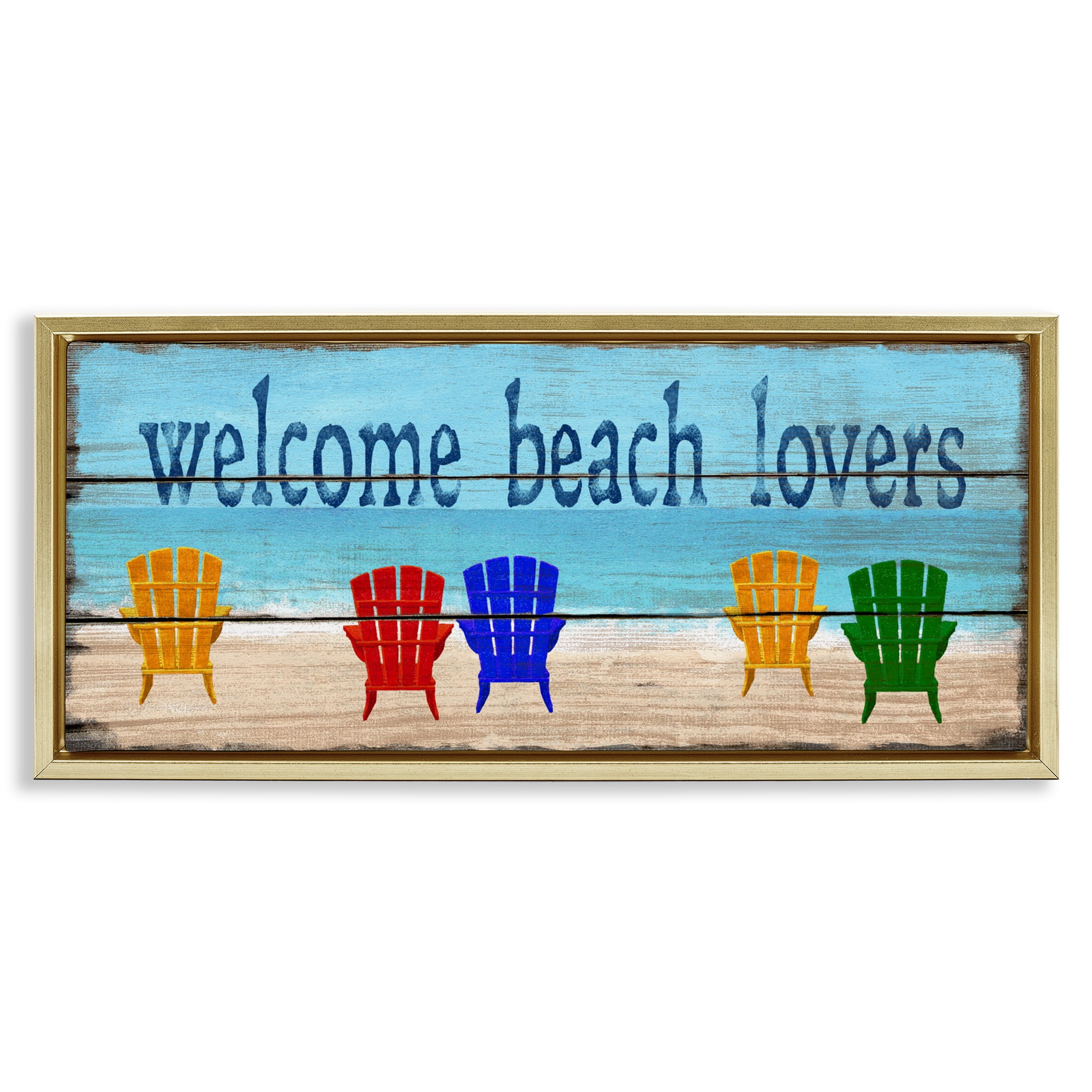 Stupell Industries Beach Lovers Chairs Gold Framed Floater Canvas Wall Art, design by Gail Fraser