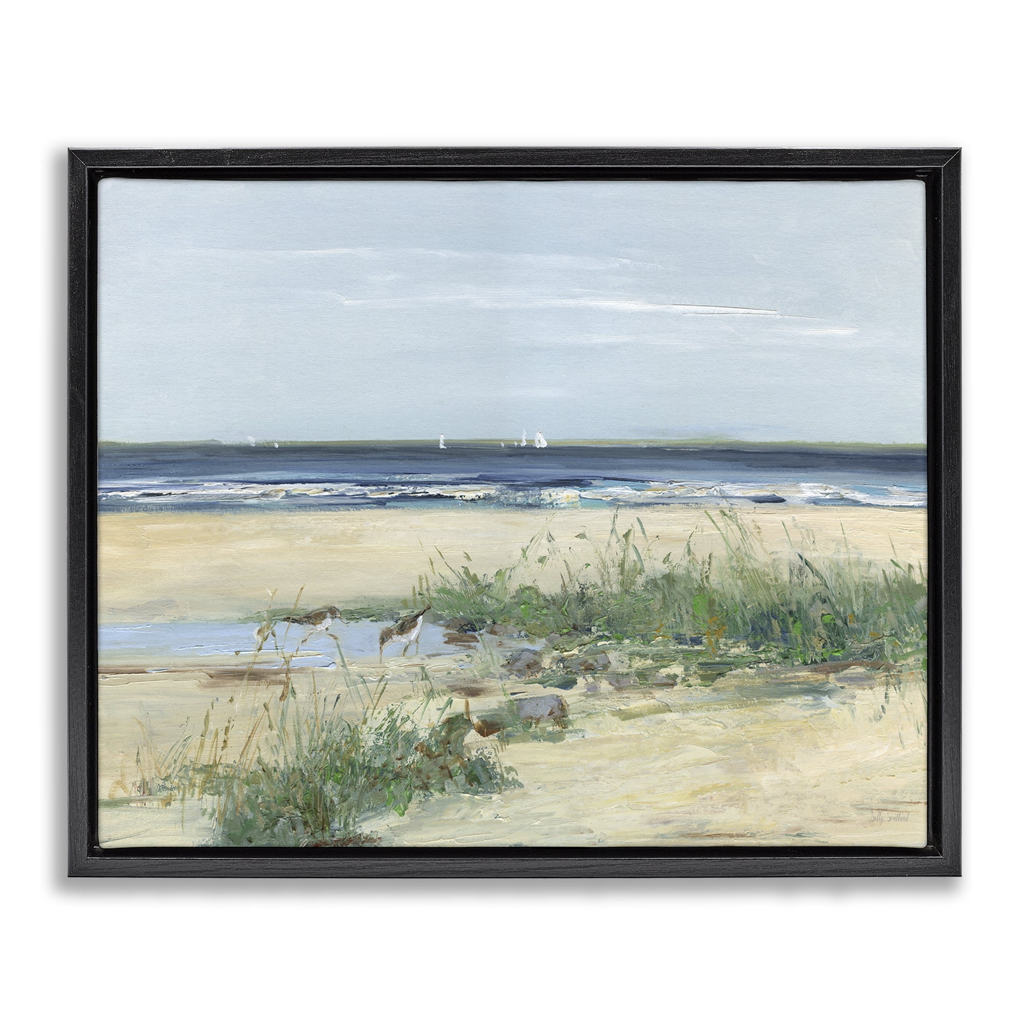 Stupell Industries Beach Marsh Sandpipers Black Framed Floater Canvas Wall Art, design by Sally Swatland
