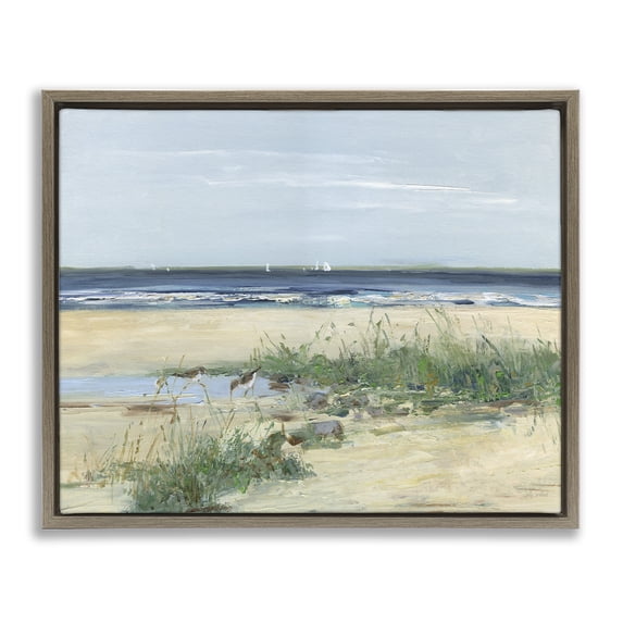 Stupell Industries Tropical Beach Marsh Sandpipers Brown Floating Frame Canvas Art, 21 x 17, by Sally Swatland