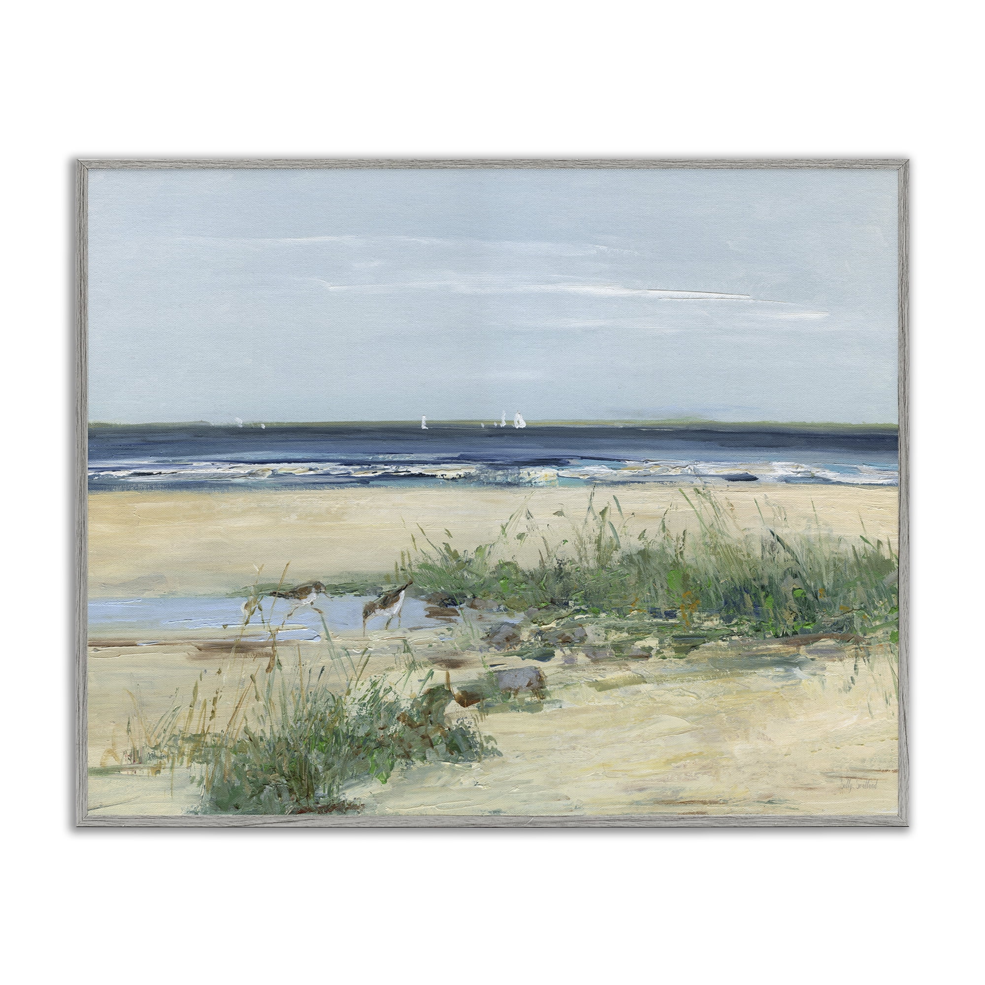 Stupell Industries Beach Marsh Sandpipers Gray Framed Giclee Art, design by Sally Swatland