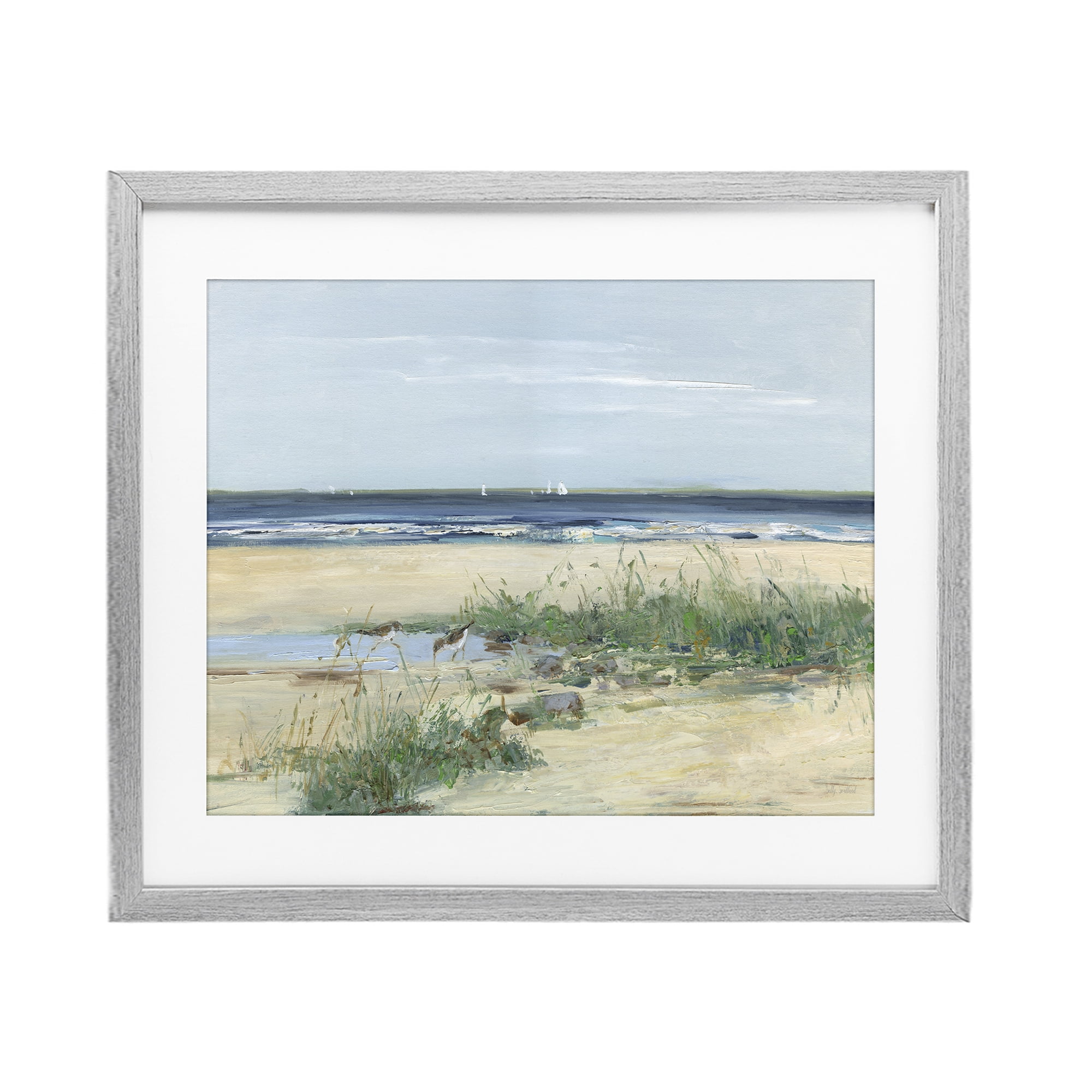 Stupell Industries Beach Marsh Sandpipers Gray Framed Print Under Glass, design by Sally Swatland