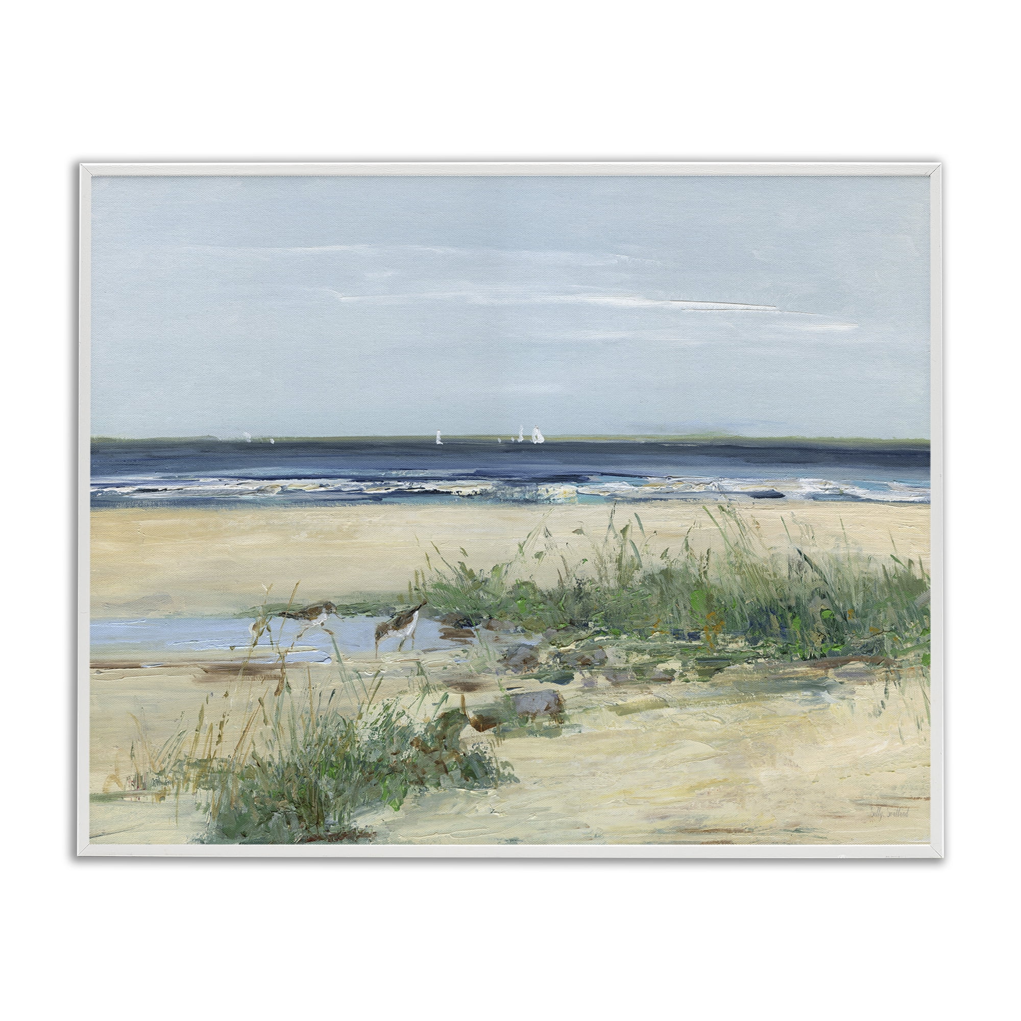 Stupell Industries Beach Marsh Sandpipers White Framed Giclee Art, design by Sally Swatland