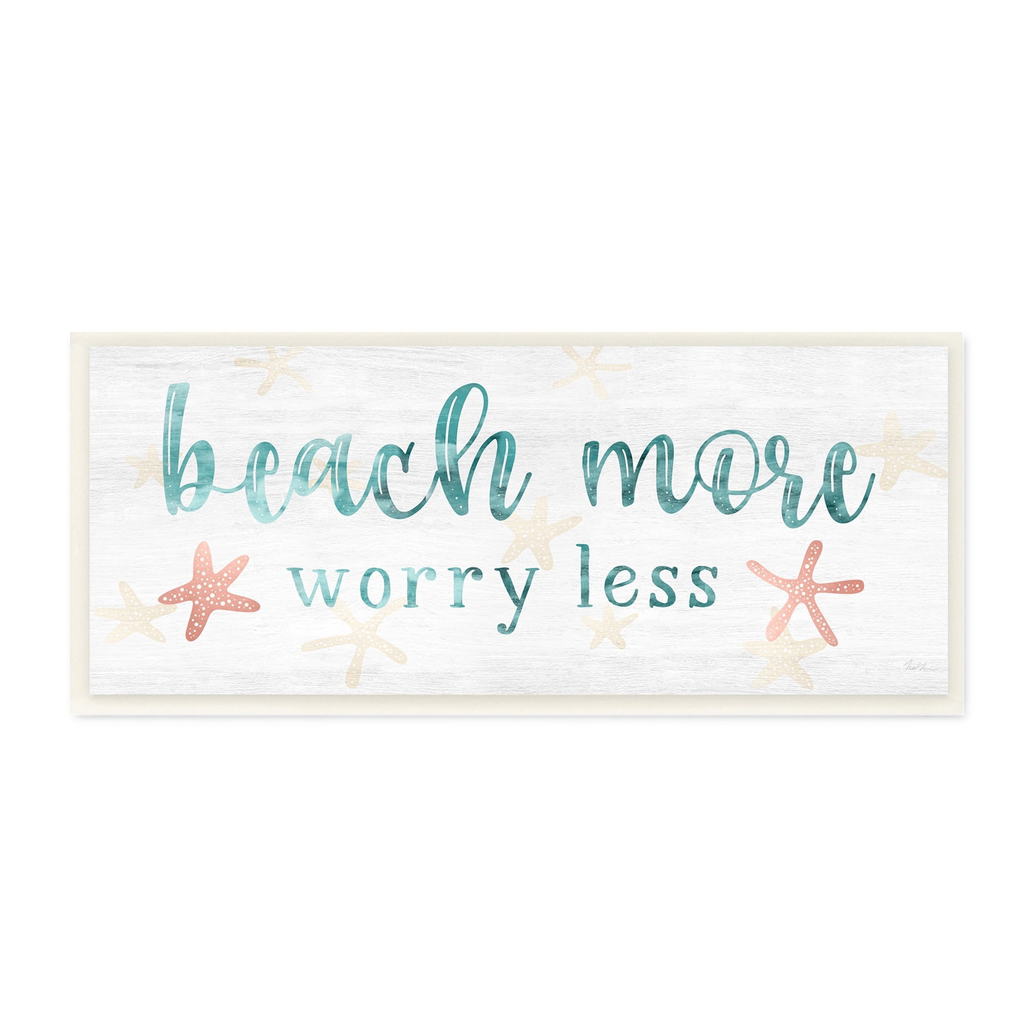 Stupell Industries Beach More Worry Less Nautical Sign Red Starfish, 17 x 7,Design by Natalie Carpentieri