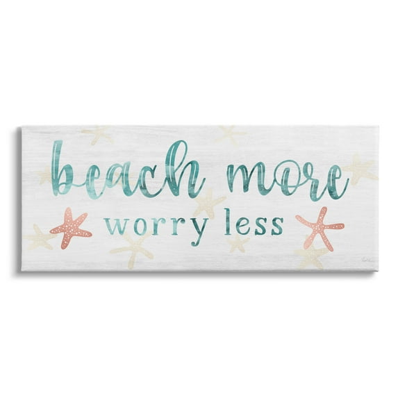 Stupell Industries Beach More Worry Less Nautical Sign Red Starfish, 30 x 13,Design by Natalie Carpentieri