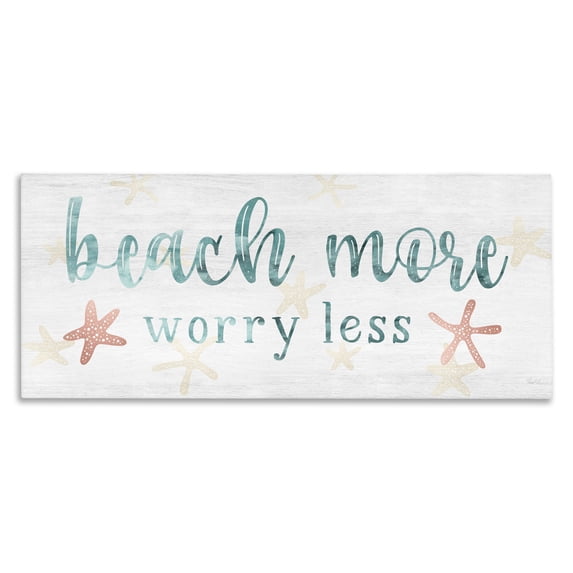 Stupell Industries Farmhouse Beach More Worry Less Nautical Sign Red Starfish Canvas Art, 30 x 13, by Natalie Carpentieri