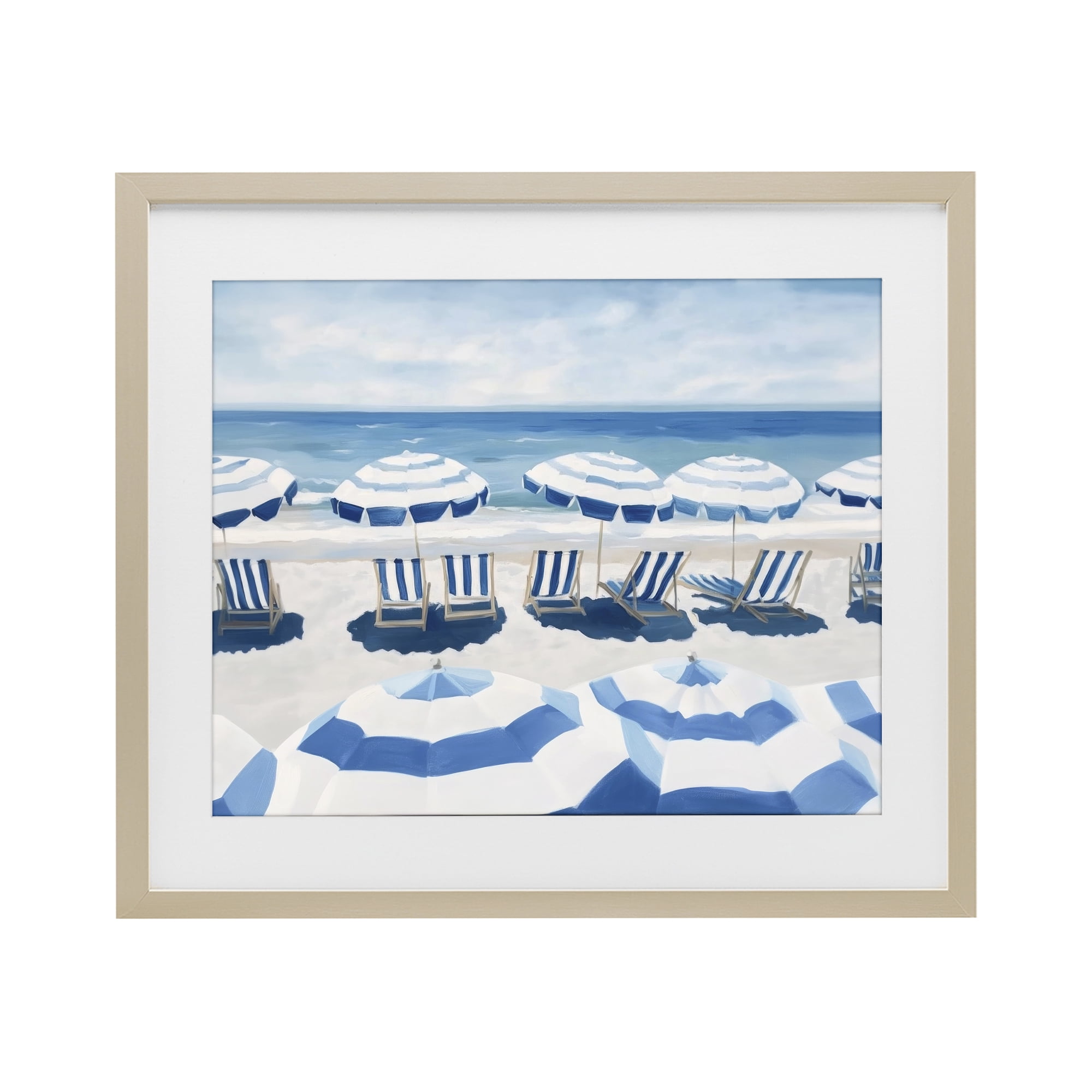 Stupell Industries Beach Nice Blue Striped Umbrellas Birch Framed Print Under Glass, design by Sisi and Seb