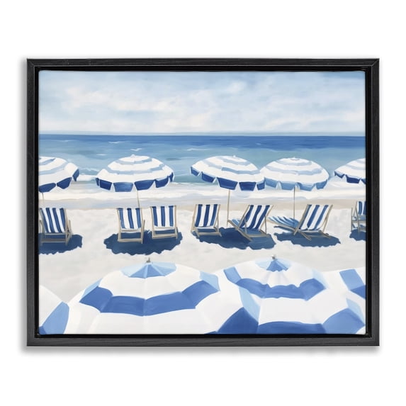 Stupell Industries Tropical Beach Nice Blue Striped Umbrellas Black Floating Frame Canvas Art, 21 x 17, by Sisi and Seb