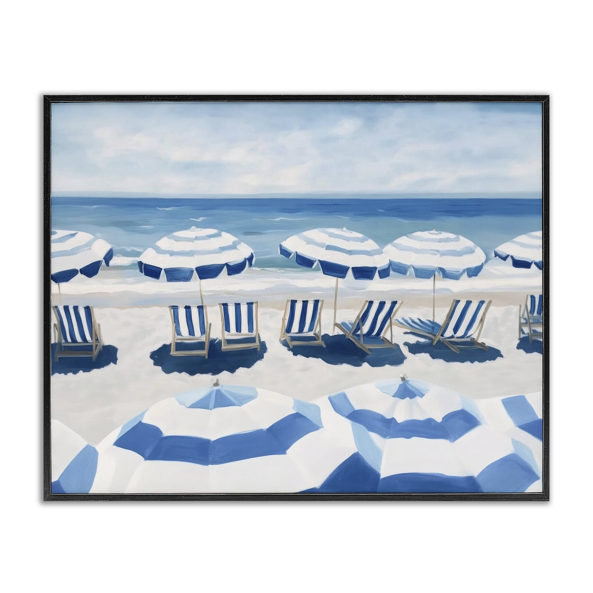 Stupell Industries Beach Nice Blue Striped Umbrellas Black Framed Giclee Art, design by Sisi and Seb