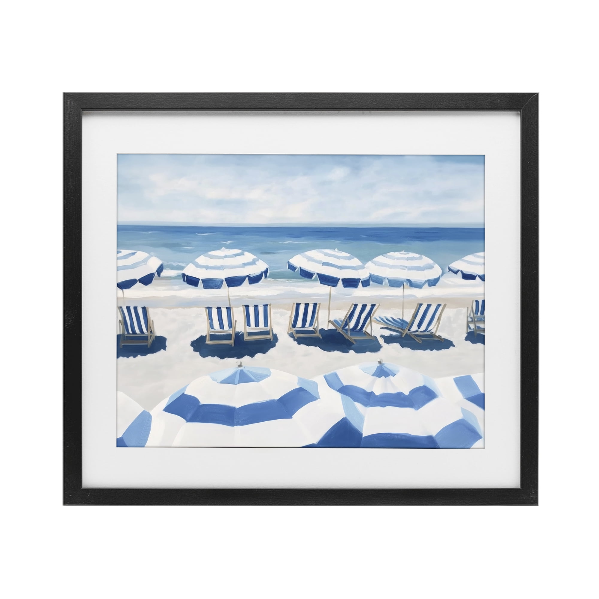 Stupell Industries Beach Nice Blue Striped Umbrellas Black Framed Print Under Glass, design by Sisi and Seb