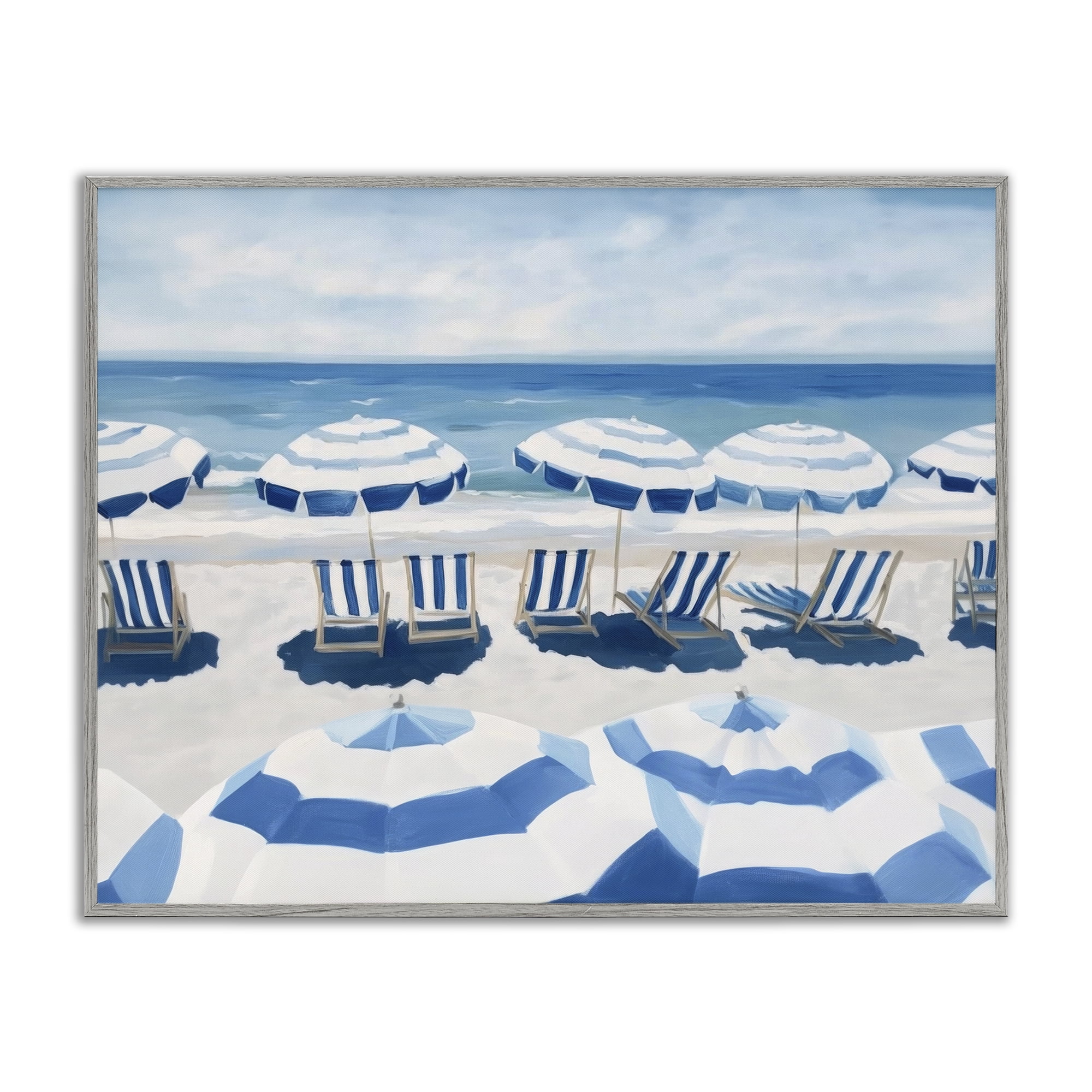 Stupell Industries Beach Nice Blue Striped Umbrellas Gray Framed Giclee Art, design by Sisi and Seb
