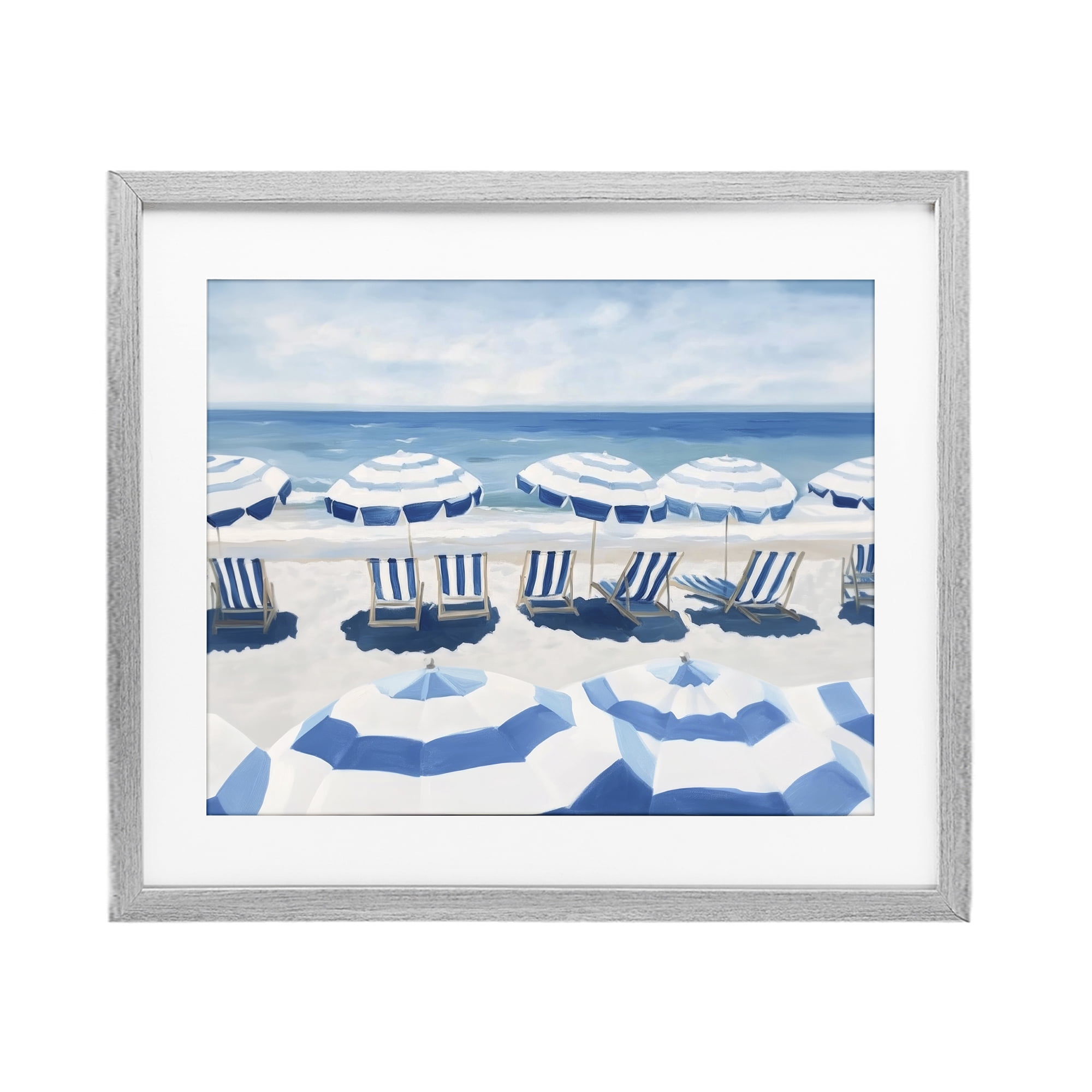 Stupell Industries Beach Nice Blue Striped Umbrellas Gray Framed Print Under Glass, design by Sisi and Seb