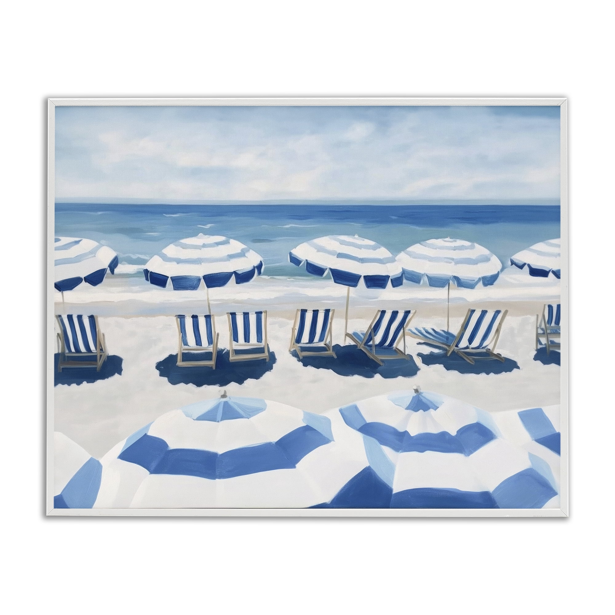 Stupell Industries Beach Nice Blue Striped Umbrellas White Framed Giclee Art, design by Sisi and Seb
